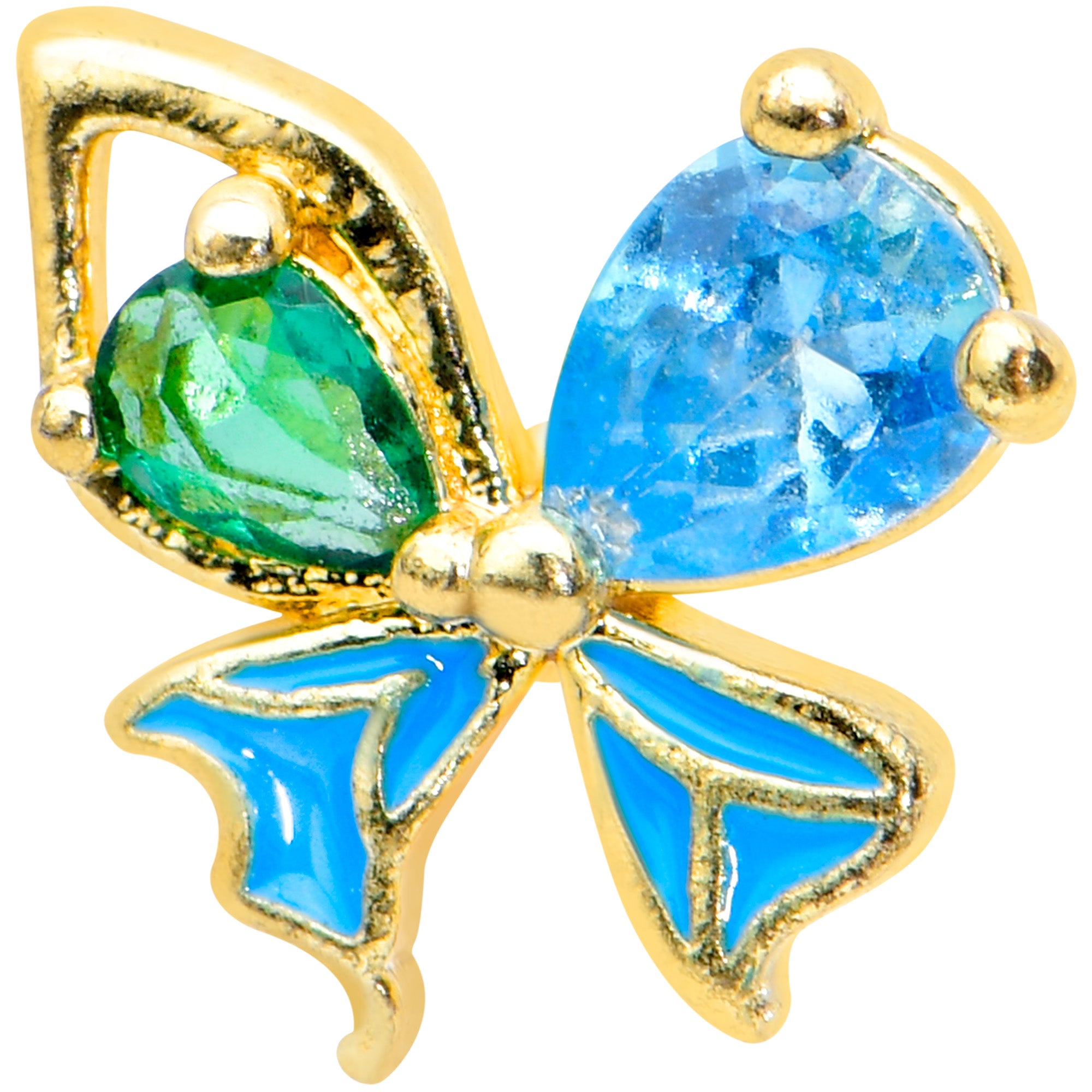16G 1/4 Blue Green Gem Gold Tone Sweet Butterfly Labret Tragus