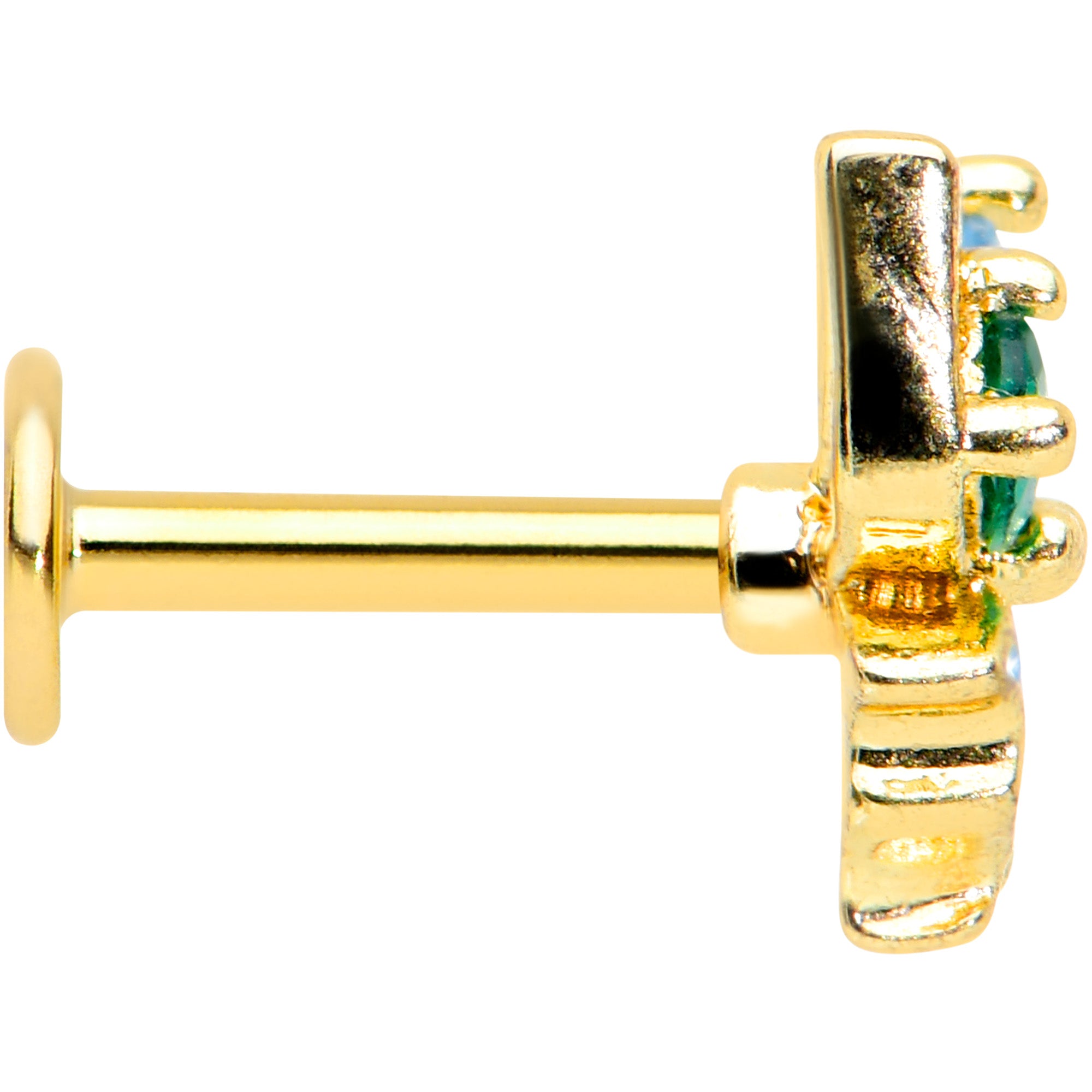 16G 1/4 Blue Green Gem Gold Tone Sweet Butterfly Labret Tragus