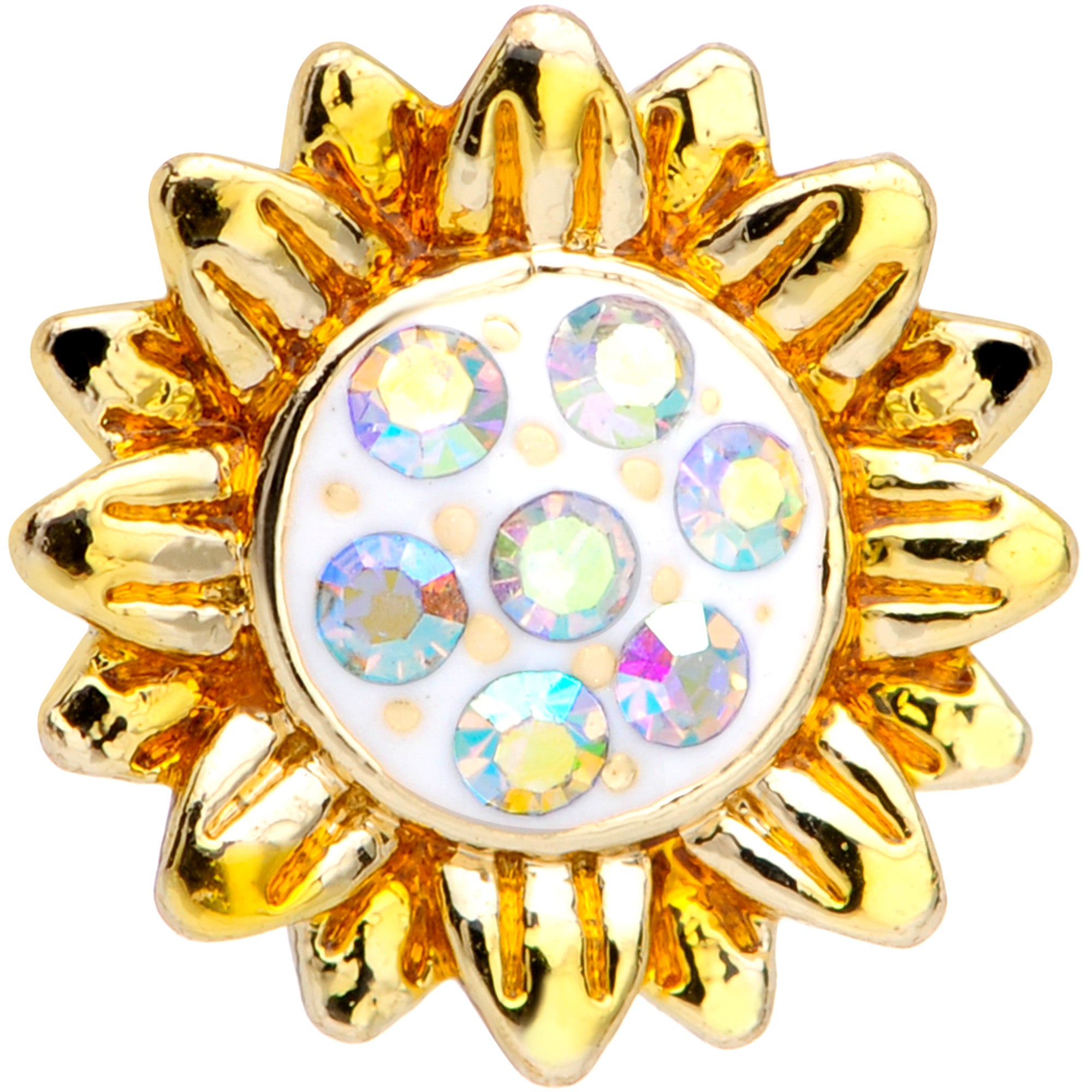 16G 1/4 Aurora Gem Scintillating Sunflower Cartilage Tragus