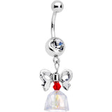 Clear Red Gem Holiday Bow Bell Christmas Dangle Belly Ring