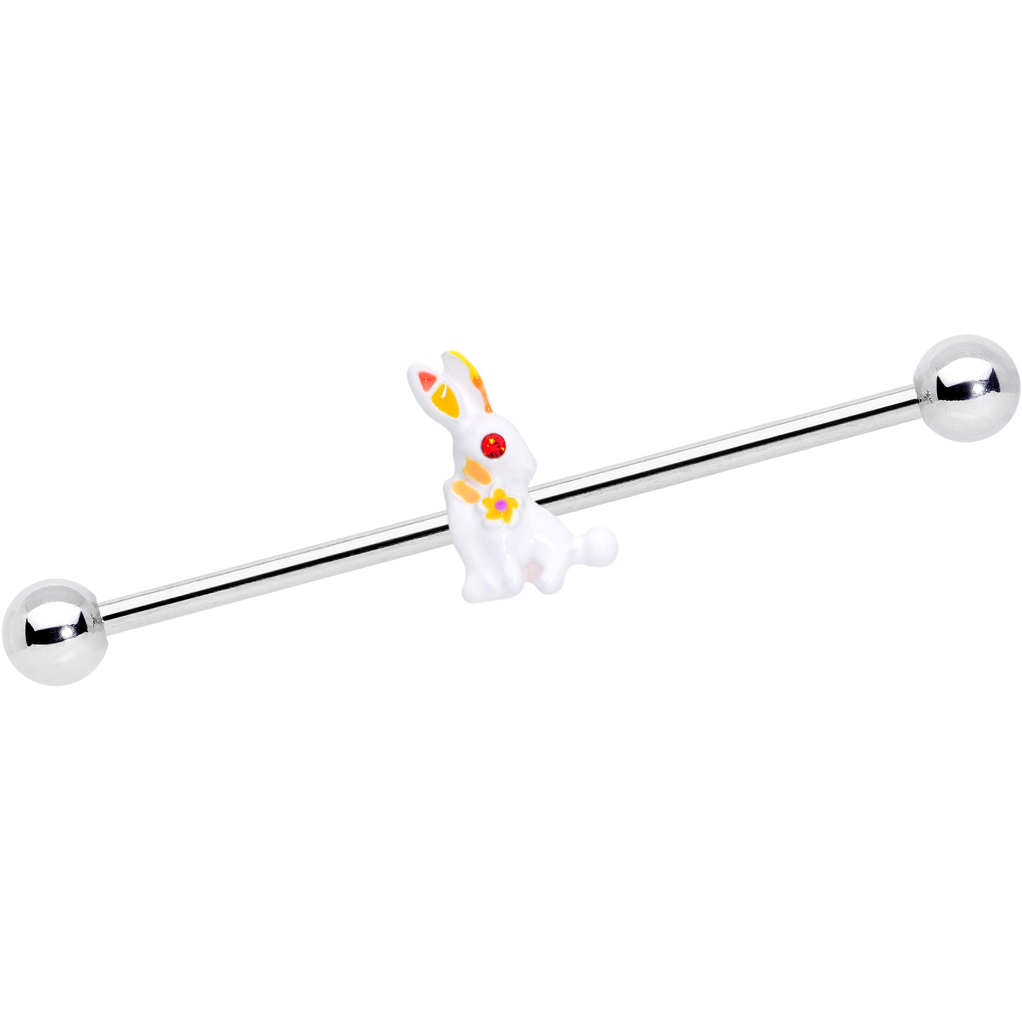 14G Red Gem White Easter Bunny Industrial Barbell 38mm