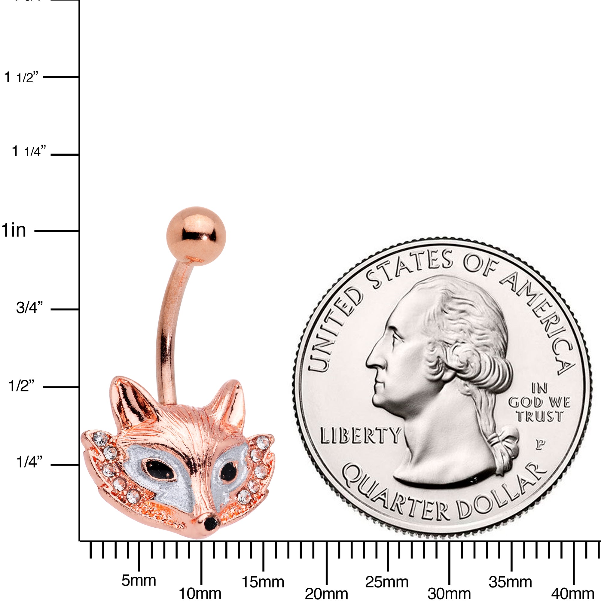 Clear Gem Rose Gold Tone Fashion Fox Belly Ring