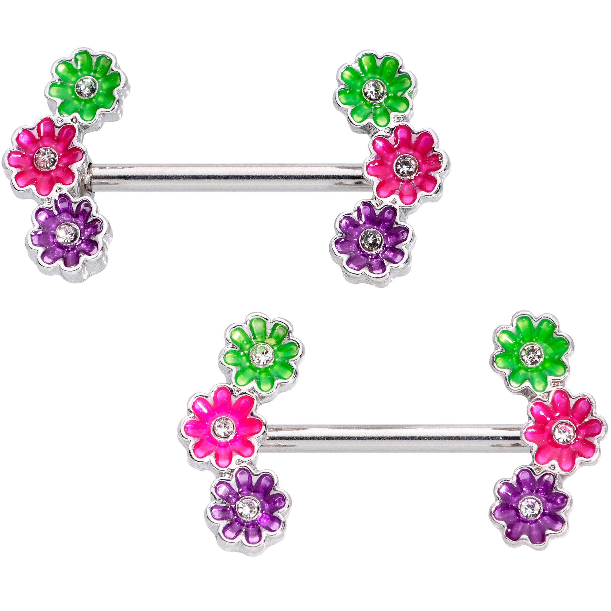 14G 9/16 Clear Gem Garland Flower Barbell Nipple Ring Set