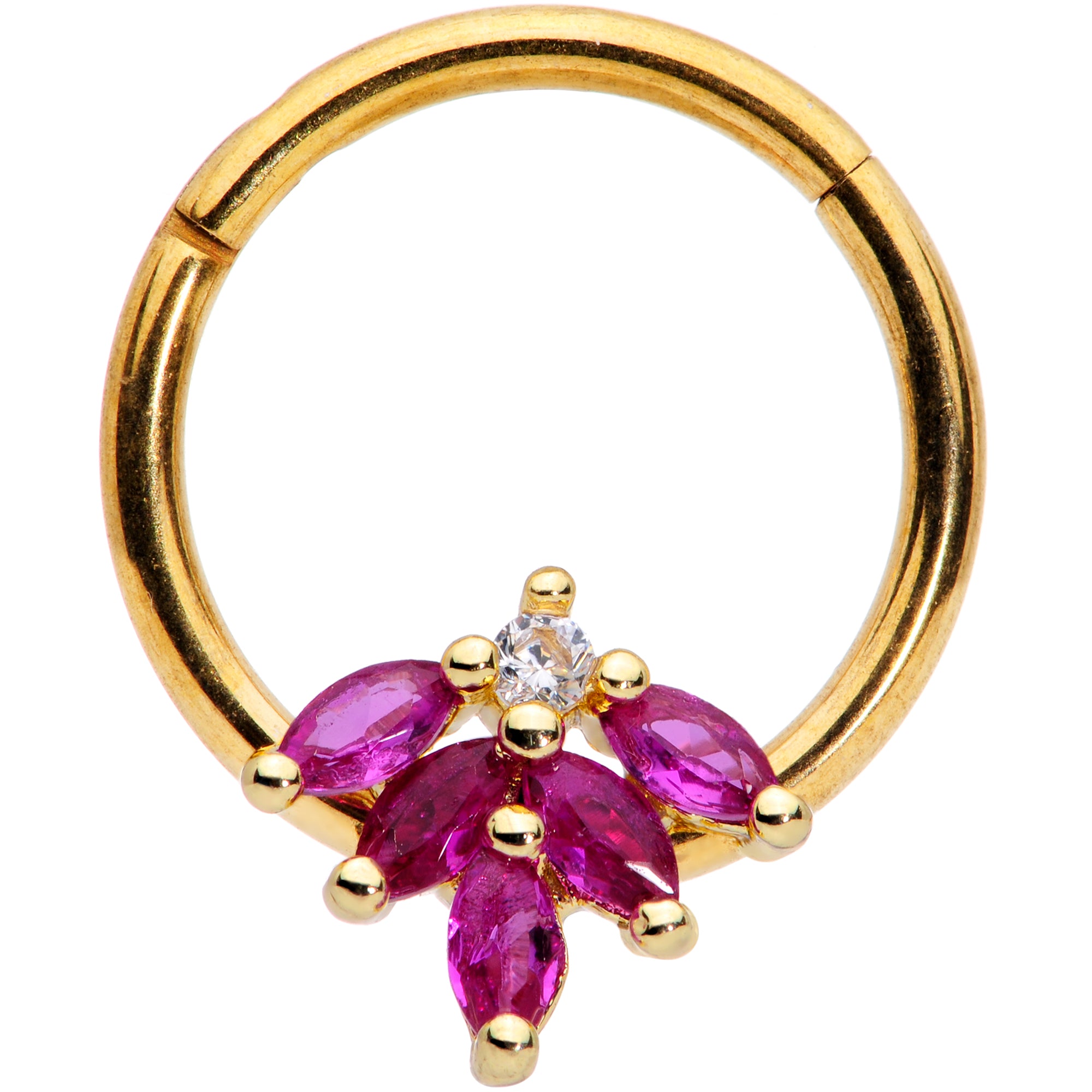 16G 3/8 Dark Red Gem Gold Tone Autumn Leaves Hinged Segment Ring