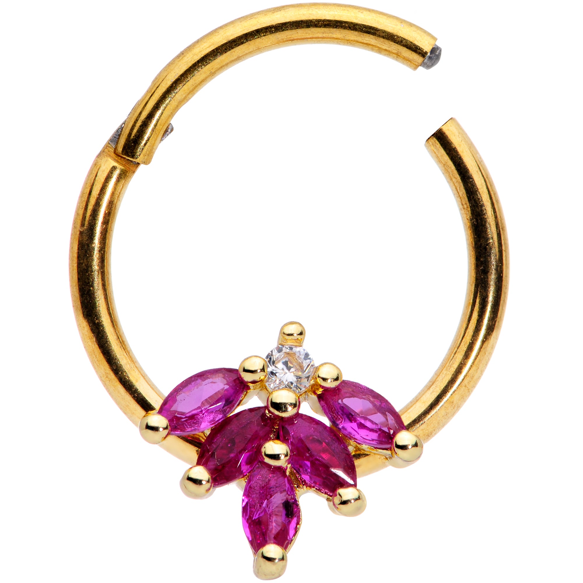 16G 3/8 Dark Red Gem Gold Tone Autumn Leaves Hinged Segment Ring