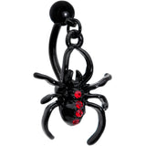 Red Gem Black Widow Spider Halloween Dangle Top Mount Belly Ring
