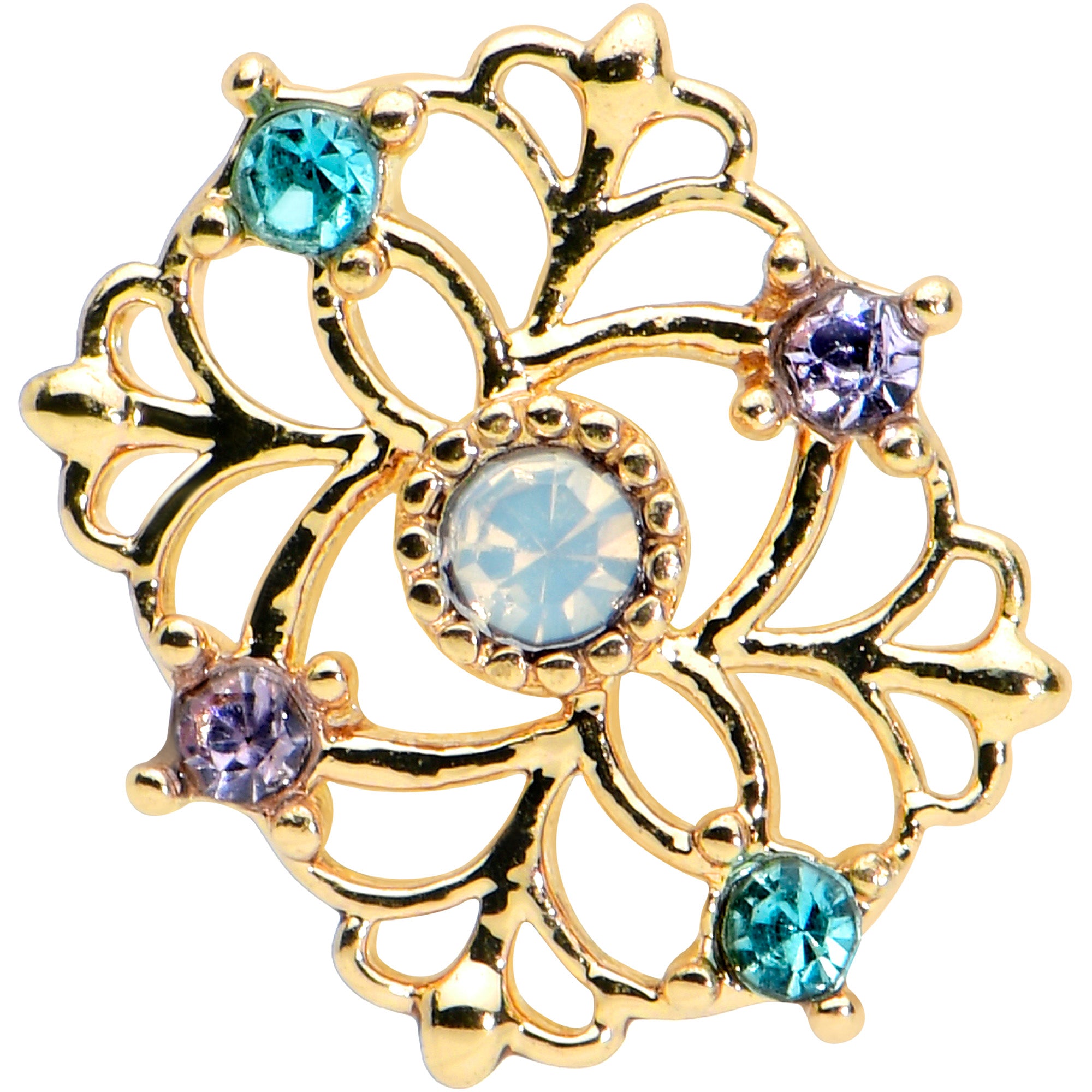 16G 5/16 White Faux Opal Gold Hue Web Flower Labret Monroe Tragus