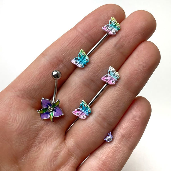 Clear Gem Purple Exotic Flower Belly Ring