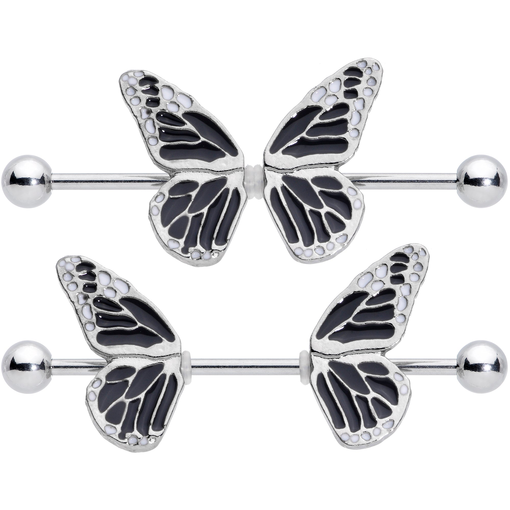 14 Gauge 7/8 Split Butterfly Barbell Nipple Ring Set