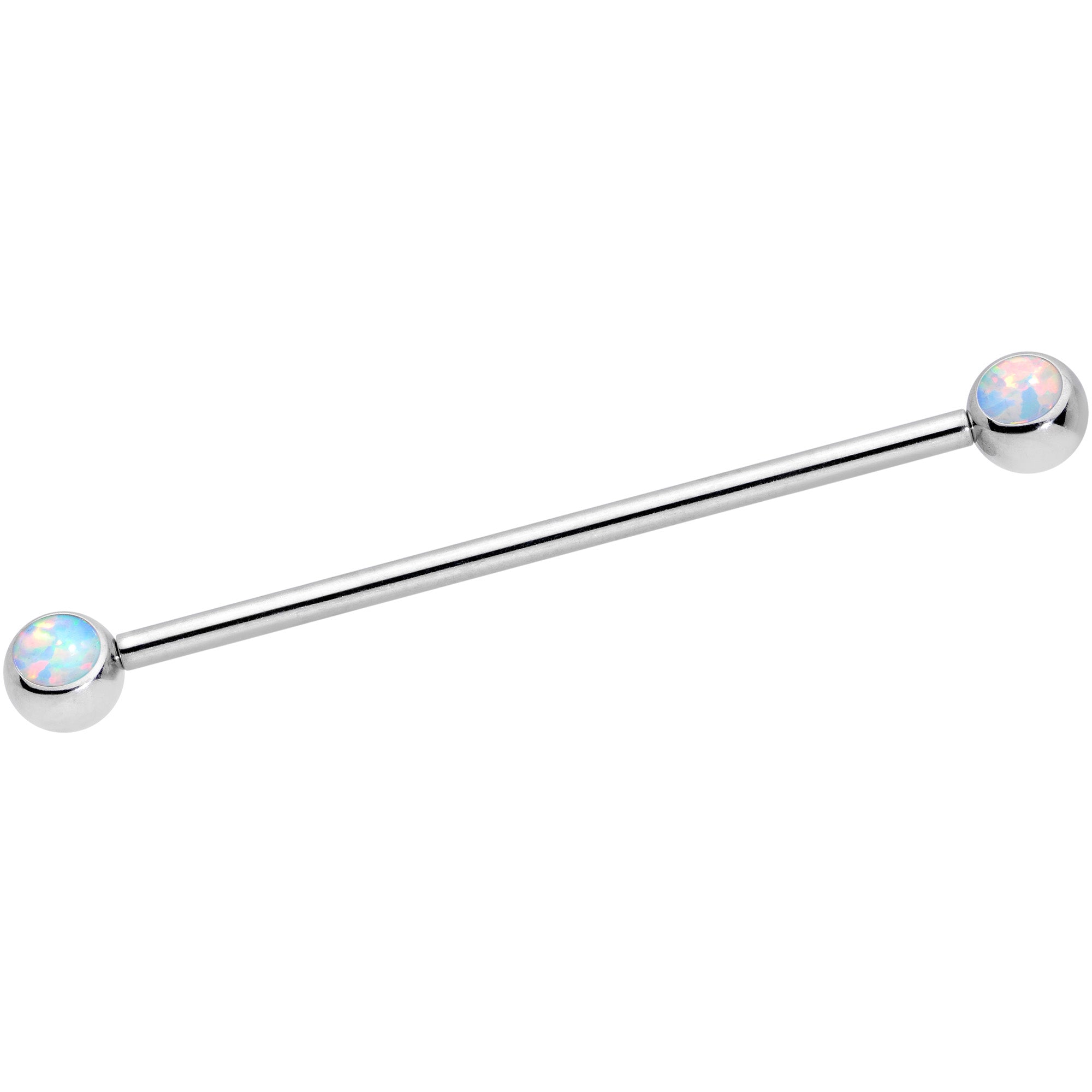 14G White Faux Opal Ball Ends Industrial Barbell 35mm
