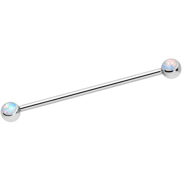 14 Gauge White Faux Opal Ball Ends Industrial Barbell 35mm