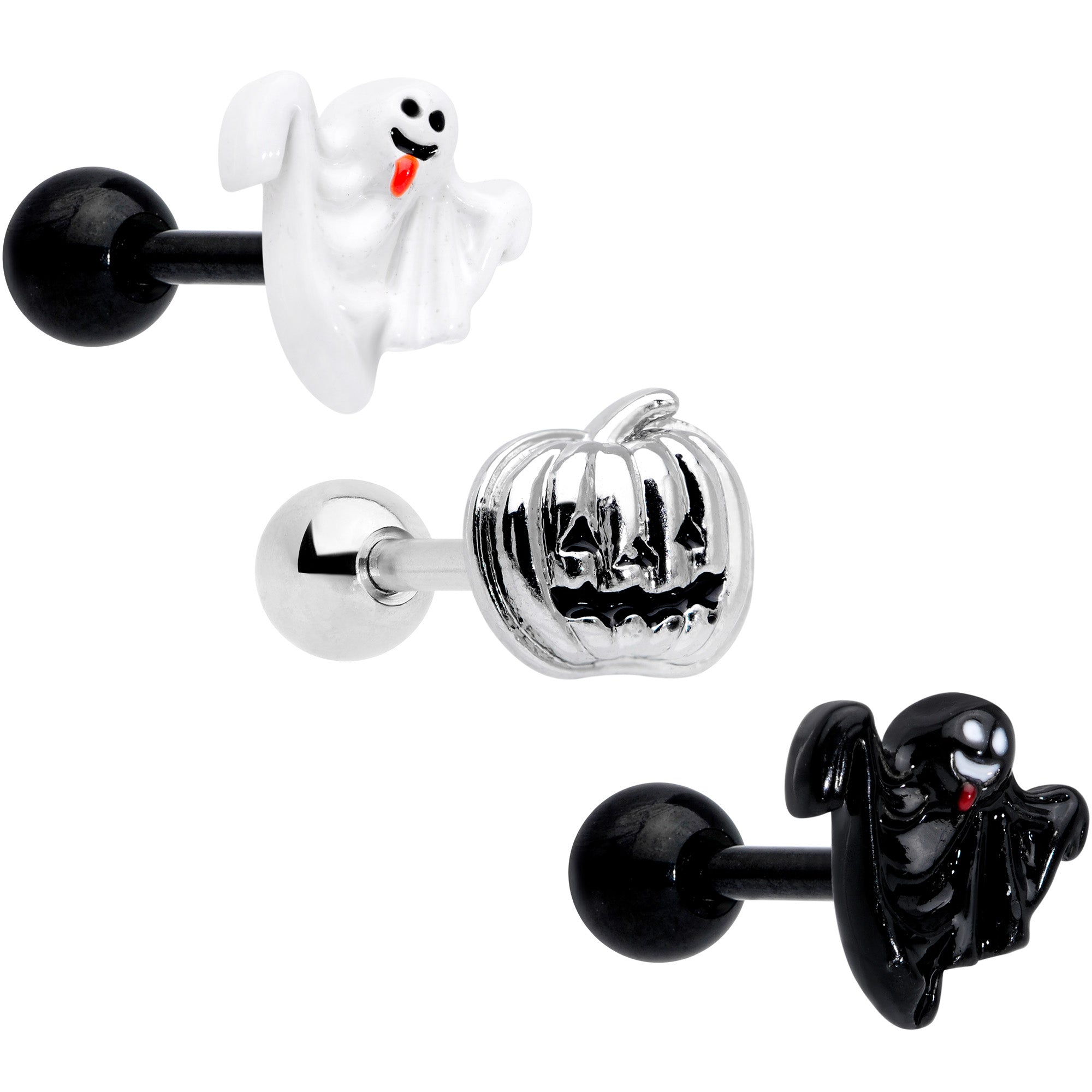 16G 1/4 Ghosts Pumpkin Halloween Cartilage Tragus Set of 3
