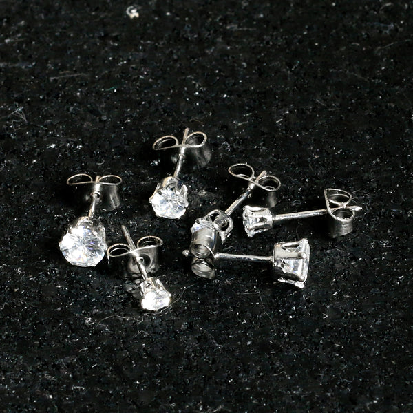 5 Pairs Stud Earrings Set, Hypoallergenic Cubic Zirconia 316L Earrings  Stainless Steel CZ Earrings 3-8mm, Rose Gold