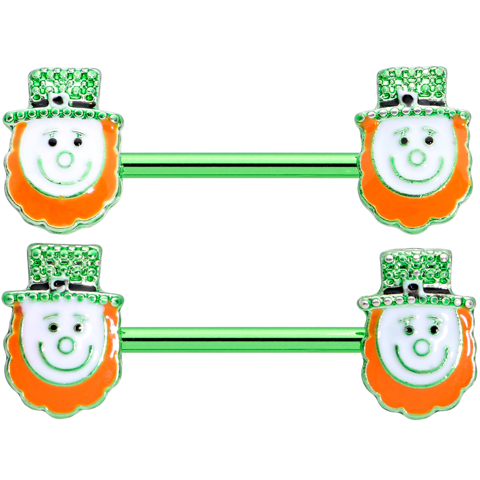 14G 9/16 Green Gem Leprechaun St Patricks Day Nipple Ring Set