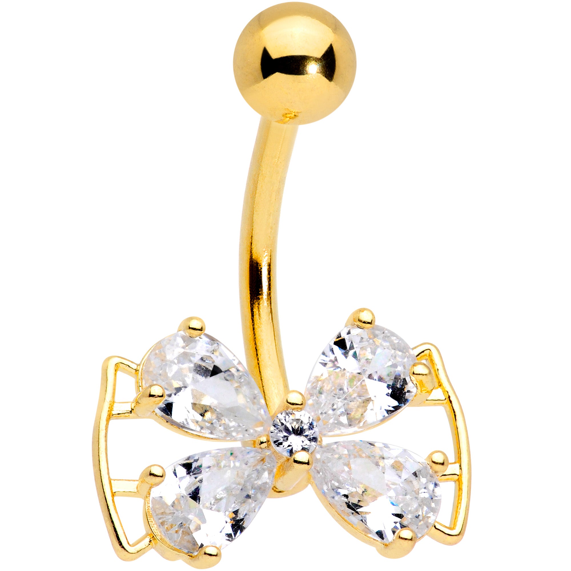 Clear CZ Gem Gold Tone Beauty Bow Belly Ring
