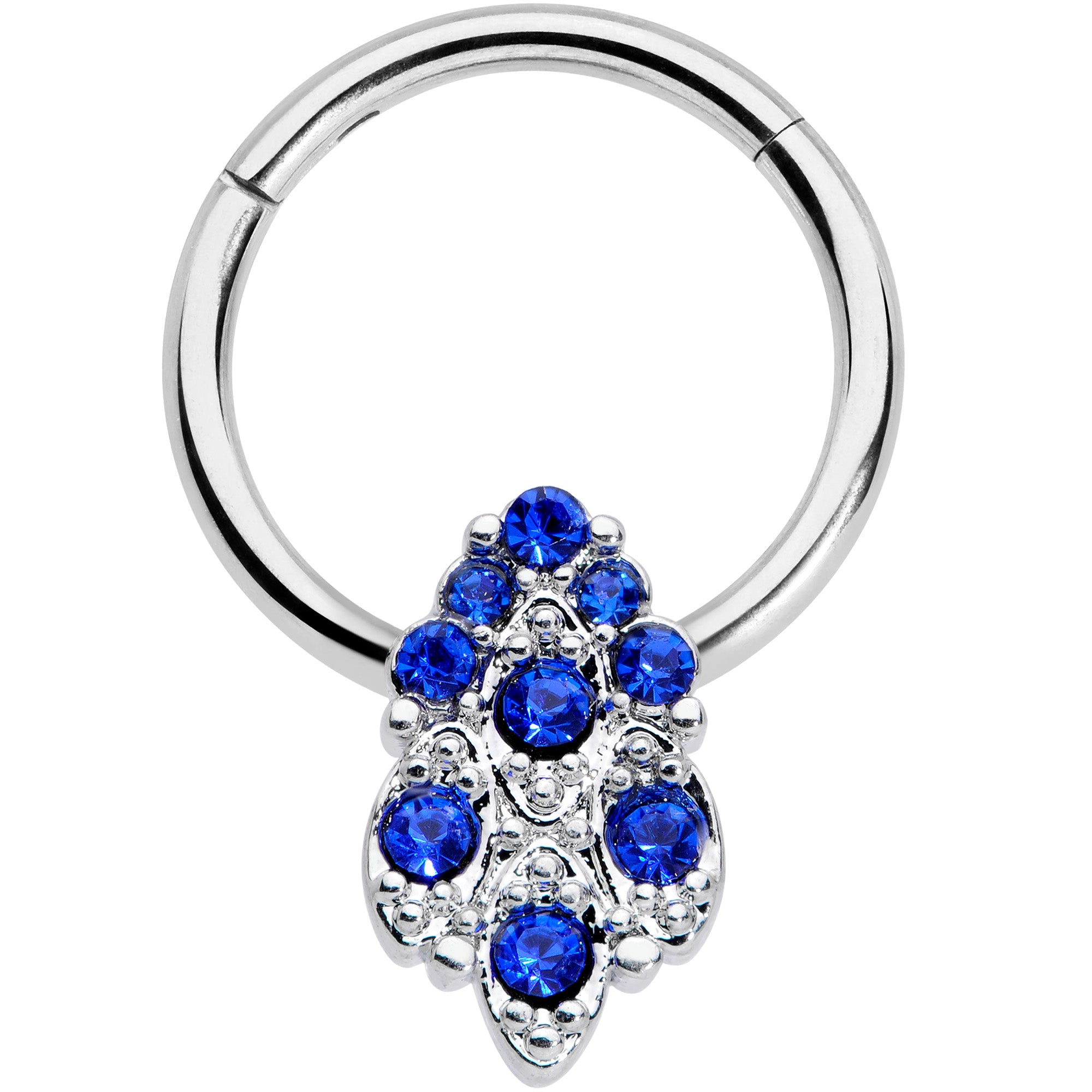 16G 3/8 Blue CZ Gem Chandelier Hinged Segment Ring