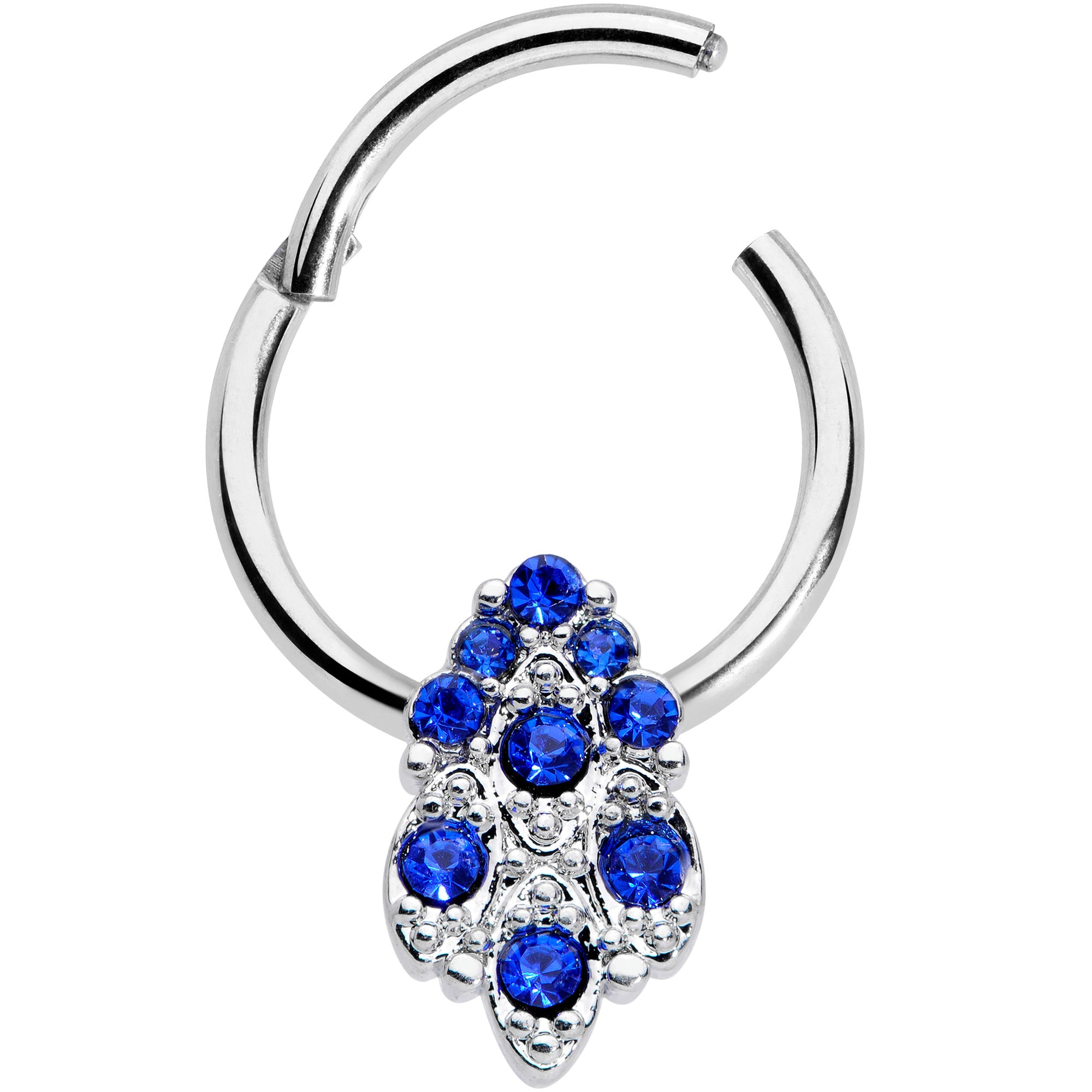 16G 3/8 Blue CZ Gem Chandelier Hinged Segment Ring