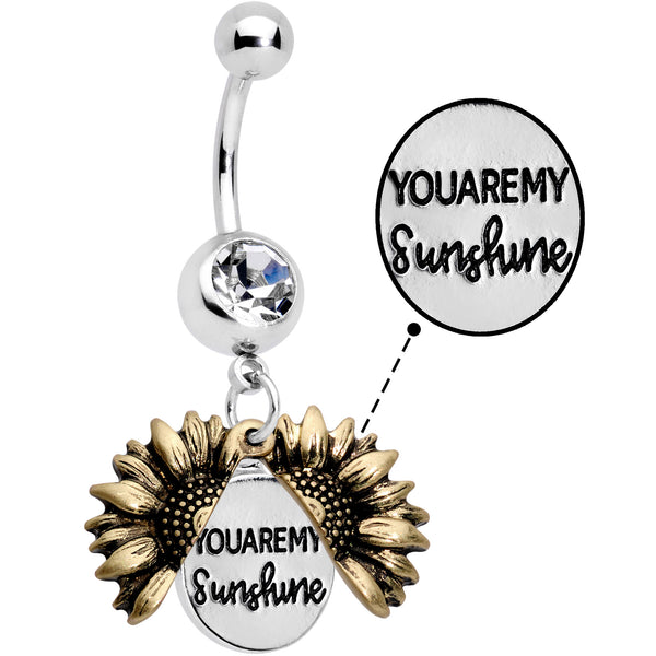 Clear Gem Sunflower Secret You Are My Sunshine Dangle Belly Ring
