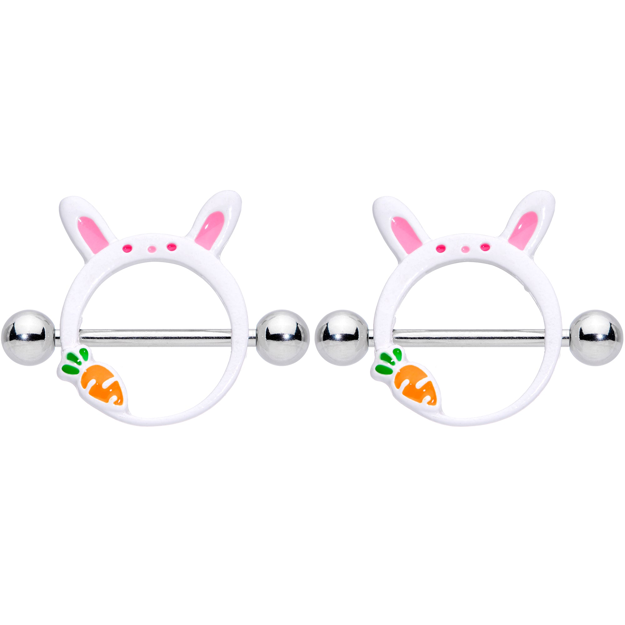 14G 9/16 Carrot White Easter Bunny Nipple Shield Set