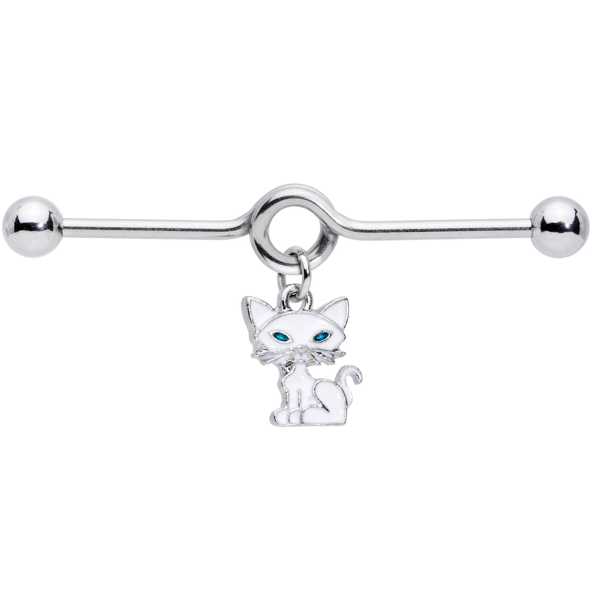 14G Blue Eyed White Cat Dangle Project Barbell 38mm