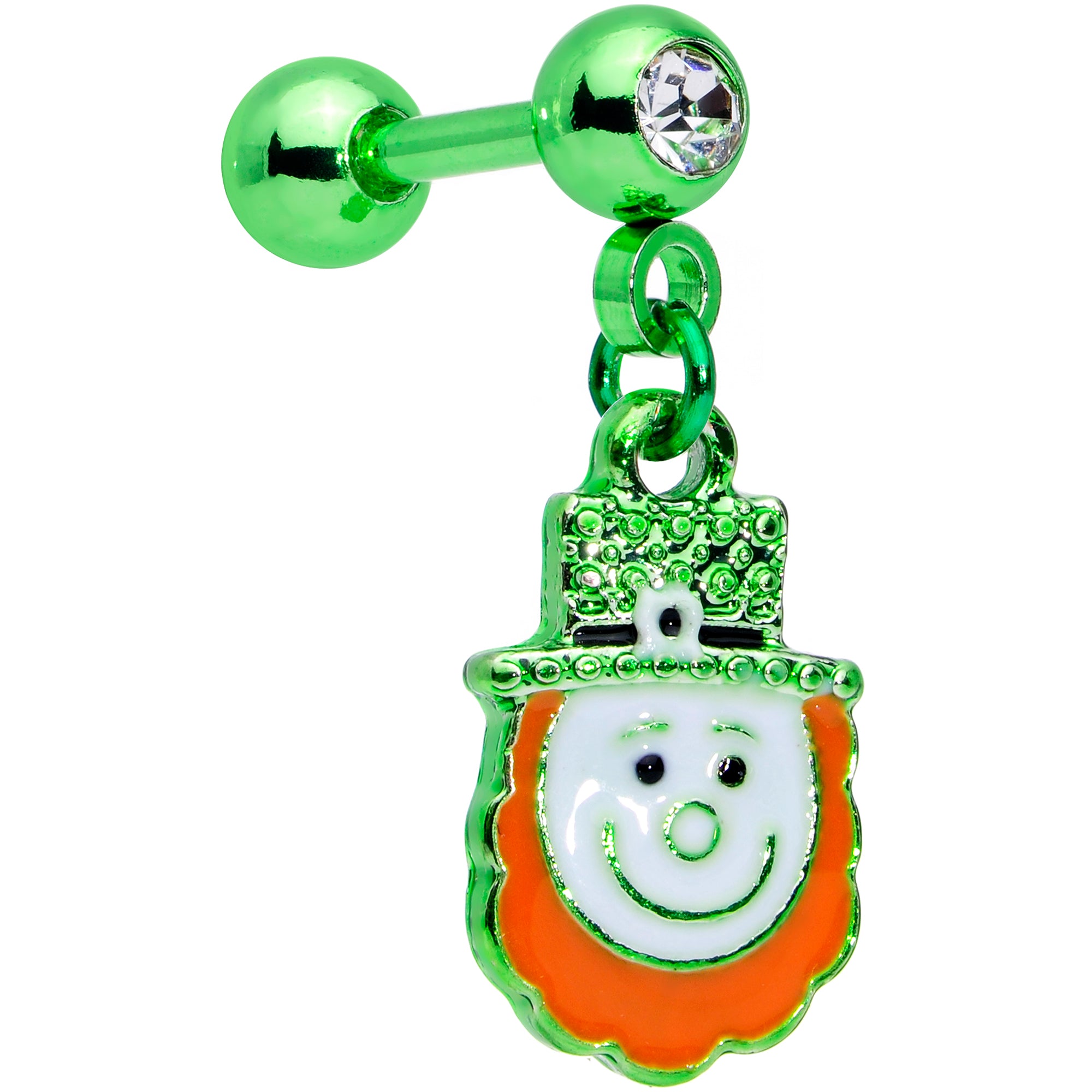 16G 1/4 Green Gem Leprechaun St Patricks Day Dangle Cartilage