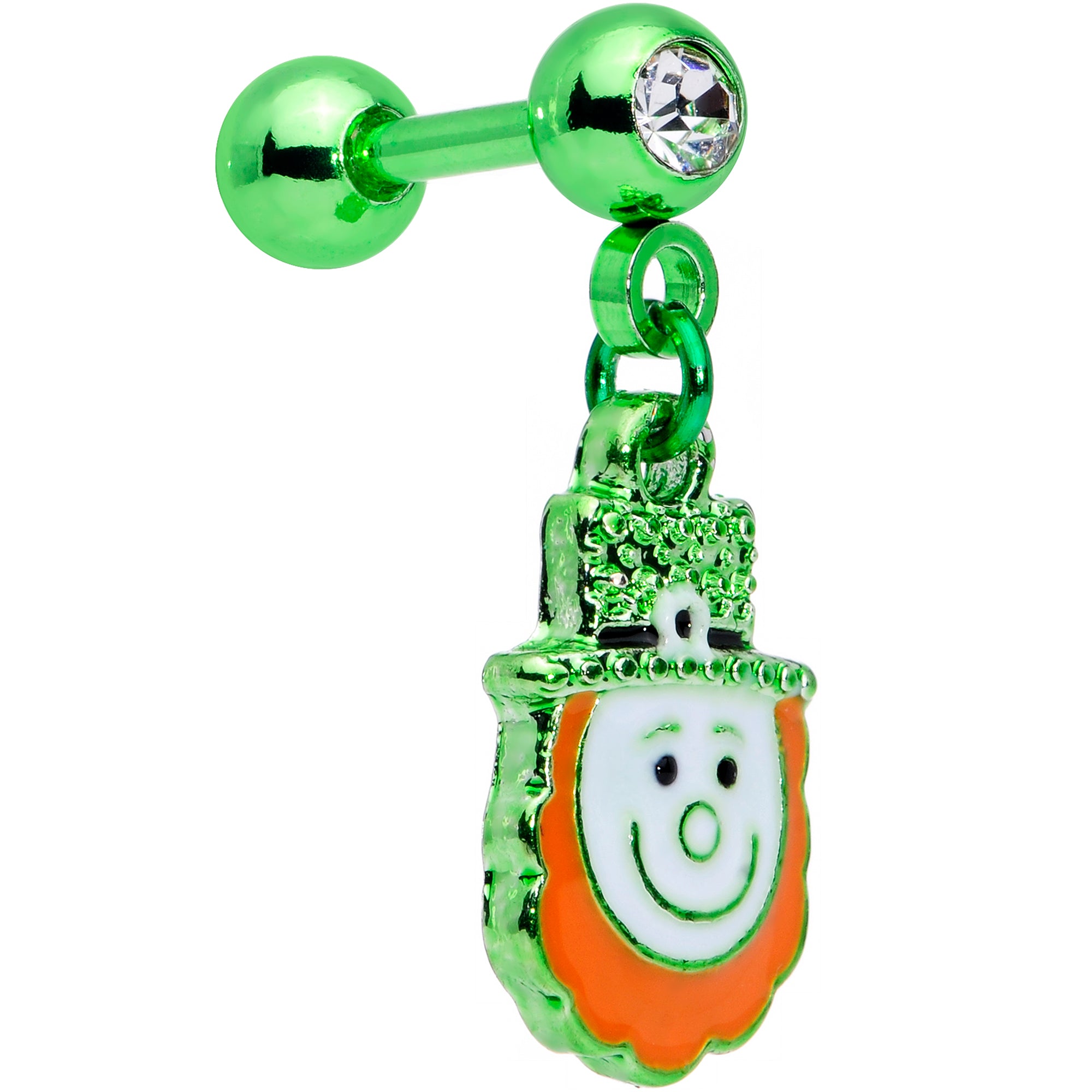 16G 1/4 Green Gem Leprechaun St Patricks Day Dangle Cartilage