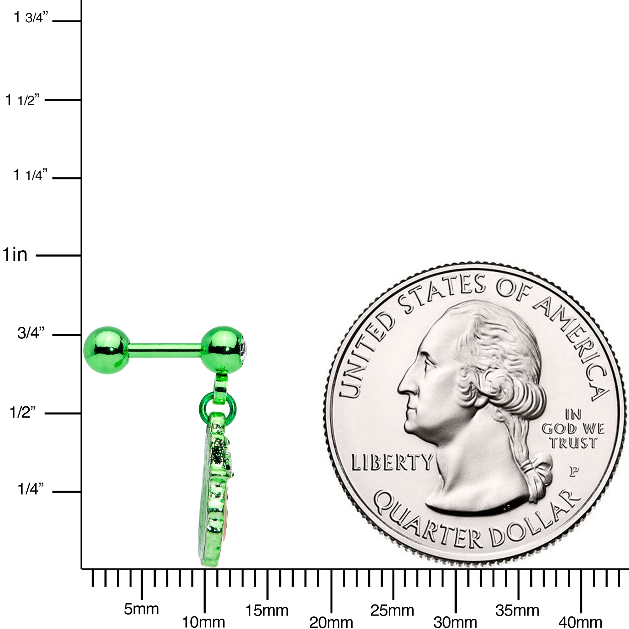 16G 1/4 Green Gem Leprechaun St Patricks Day Dangle Cartilage