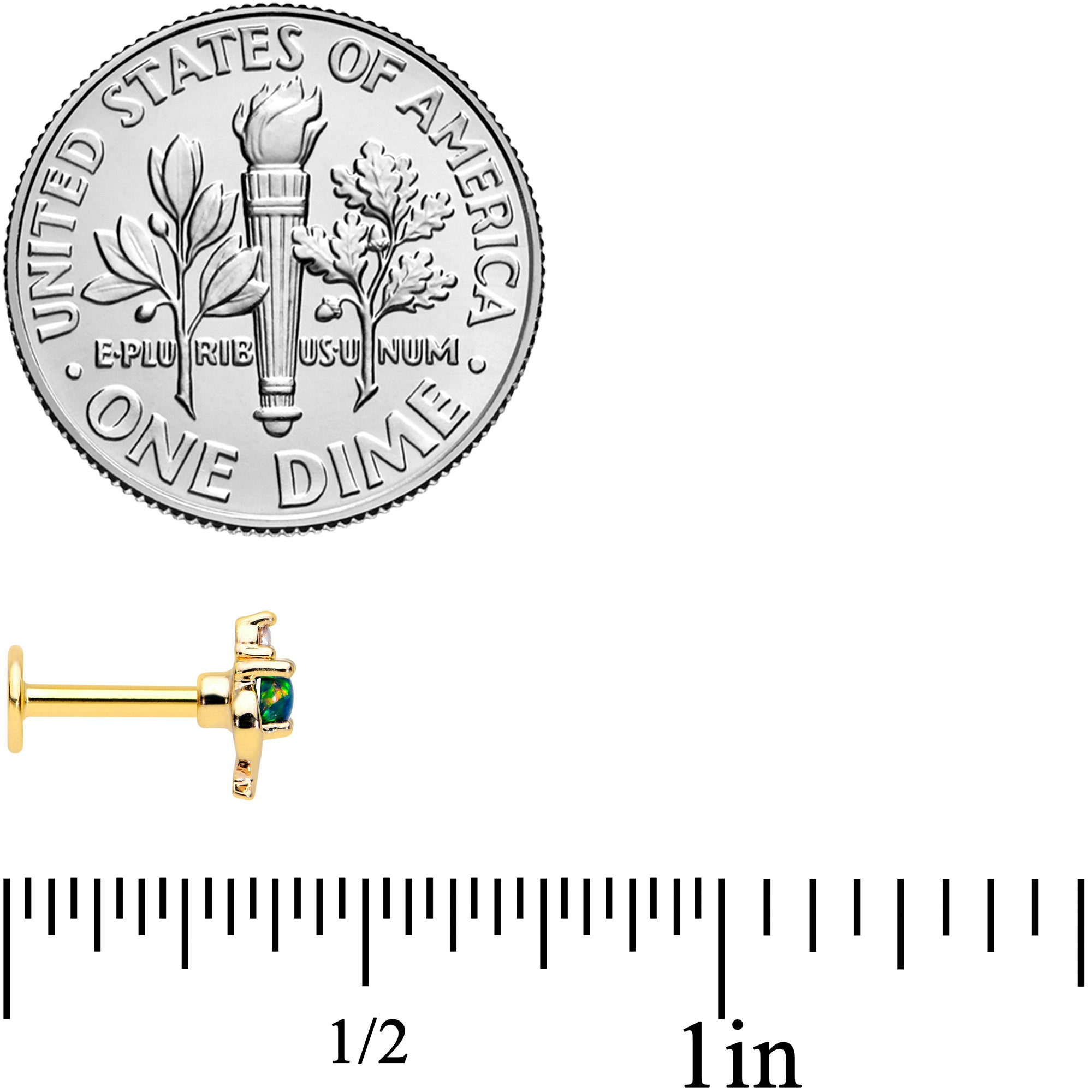 16G 1/4 Blue Synthetic Opal Gold Tone Twist Labret Monroe Tragus