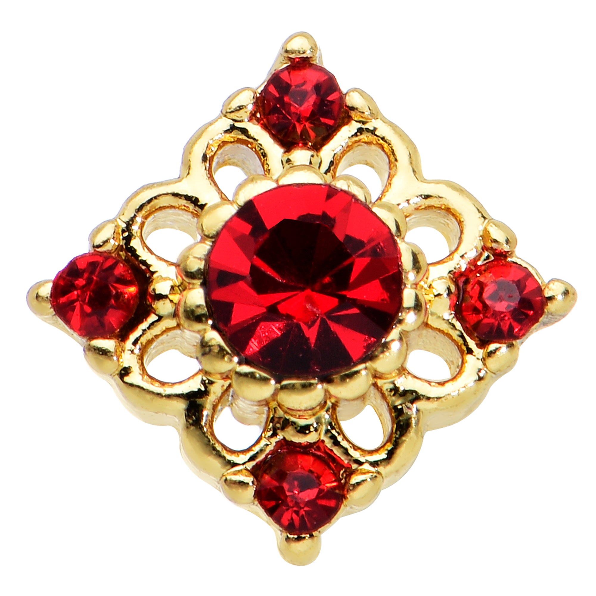 20G 1/4 Red Gem Gold Tone Regal Rhombus Nose Bone