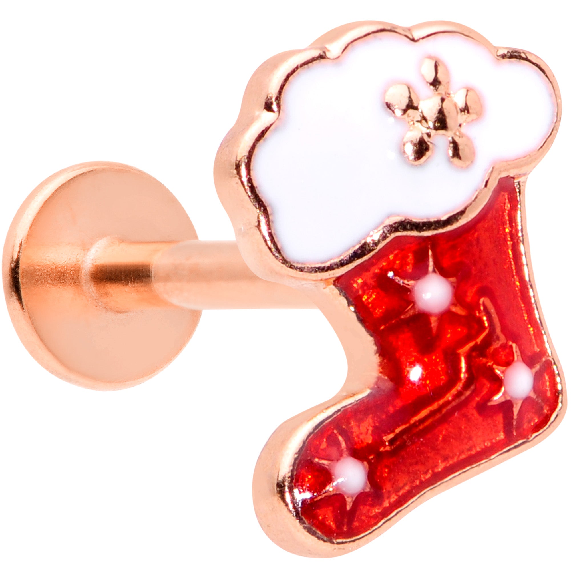 16G 5/16 Rose Gold Tone Red Christmas Stocking Labret Tragus