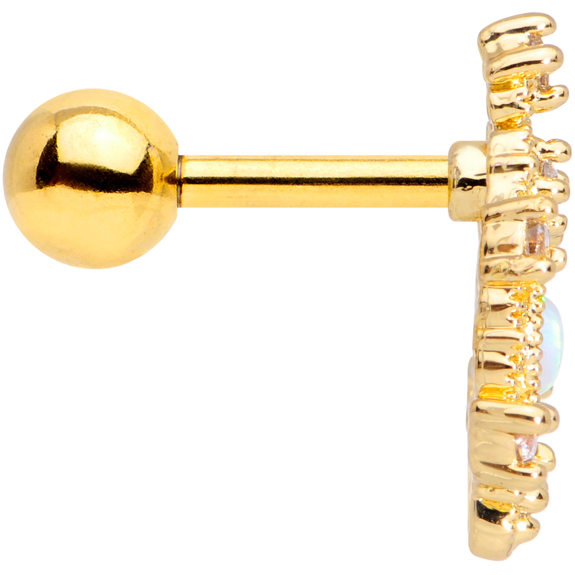 16G 1/4 Ornate White Synthetic Opal Gold Tone Oval Cartilage Tragus