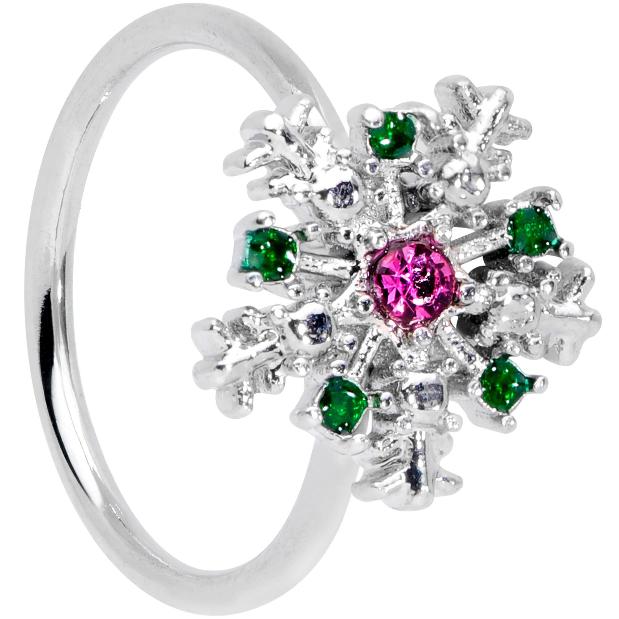20G 5/16 Clear Pink Green Gem Snowflake Holiday Nose Hoop