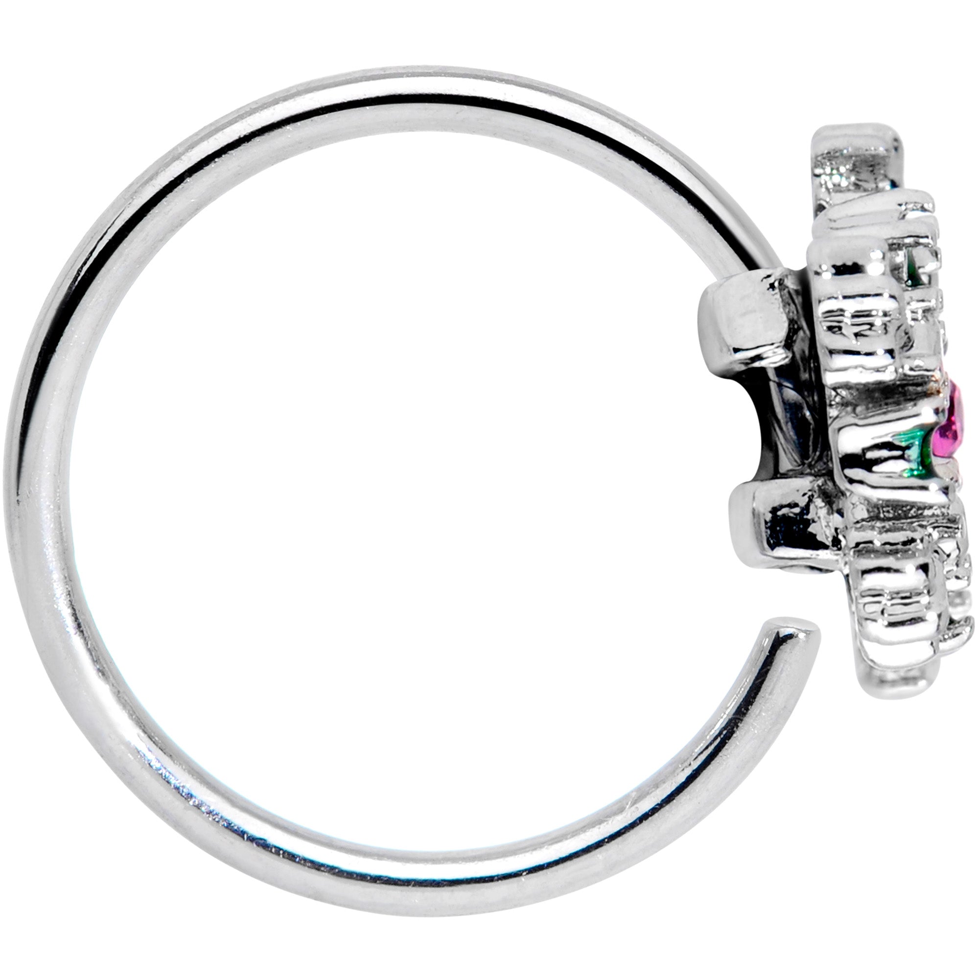 20G 5/16 Clear Pink Green Gem Snowflake Holiday Nose Hoop