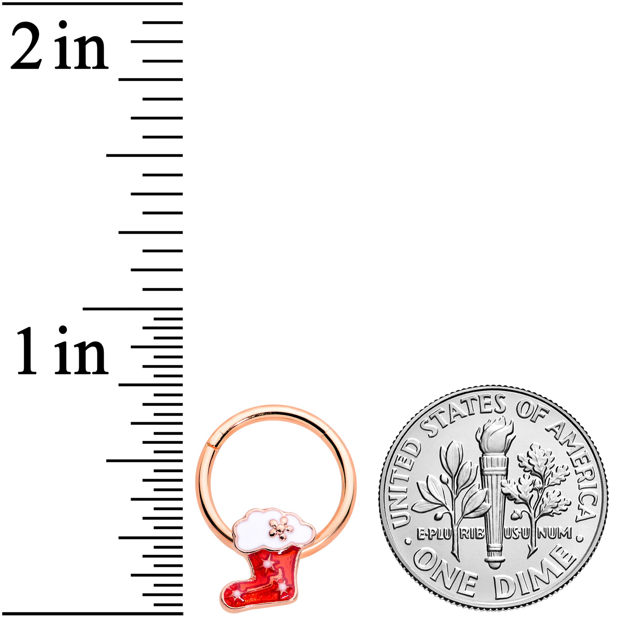 16G 3/8 Rose Gold Tone Red Christmas Stocking Hinged Segment Ring
