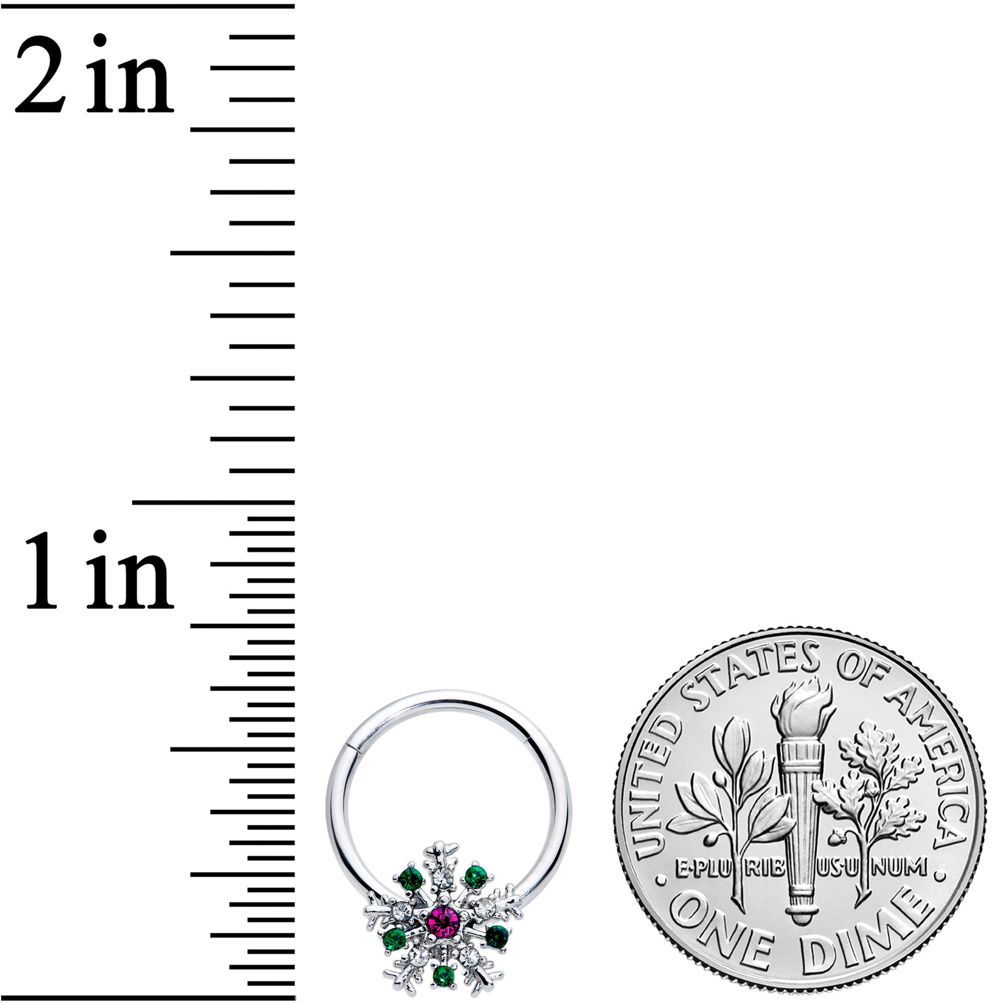 16 Gauge 3/8 Clear Green Pink Gem Snowflake Hinged Segment Ring