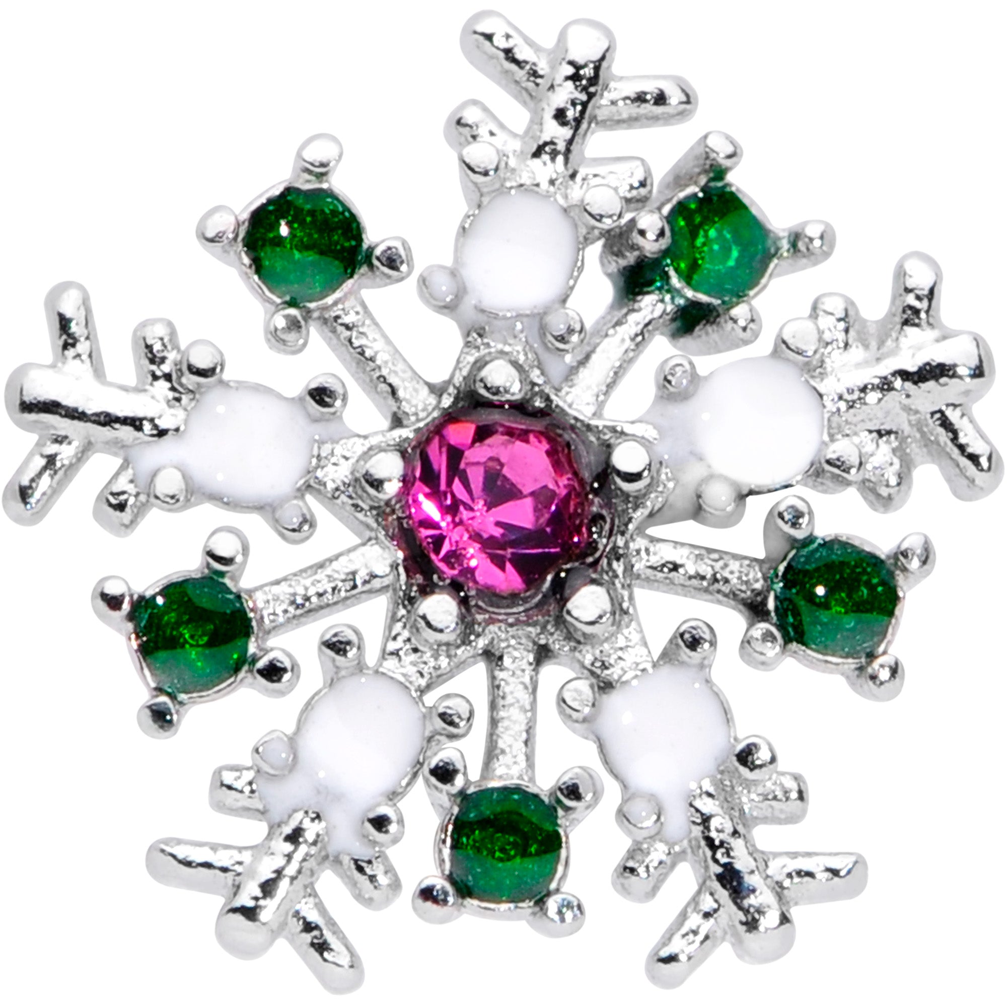 16G 1/4 Clear Pink Green Gem Snowflake Cartilage Tragus Earring