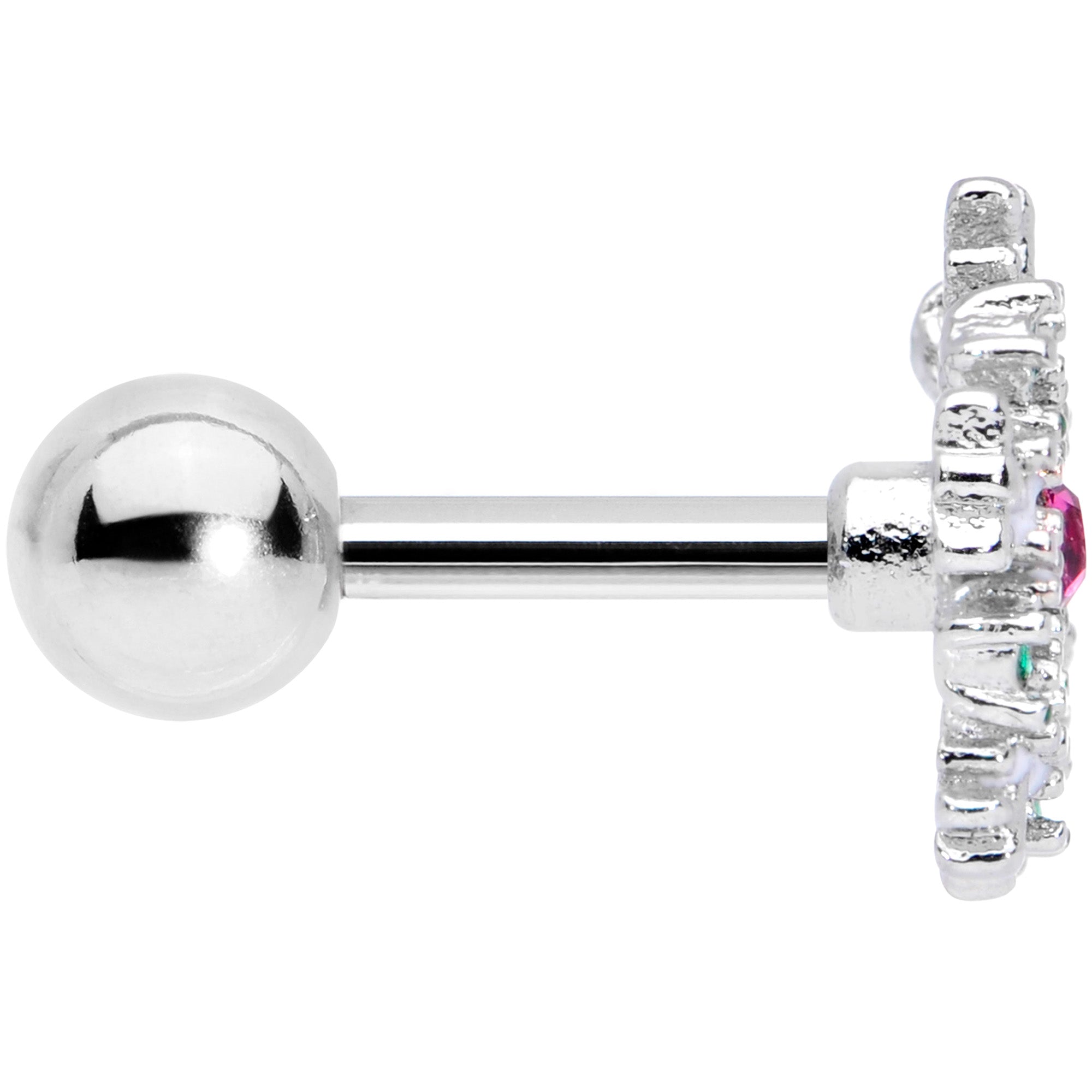 16G 1/4 Clear Pink Green Gem Snowflake Cartilage Tragus Earring