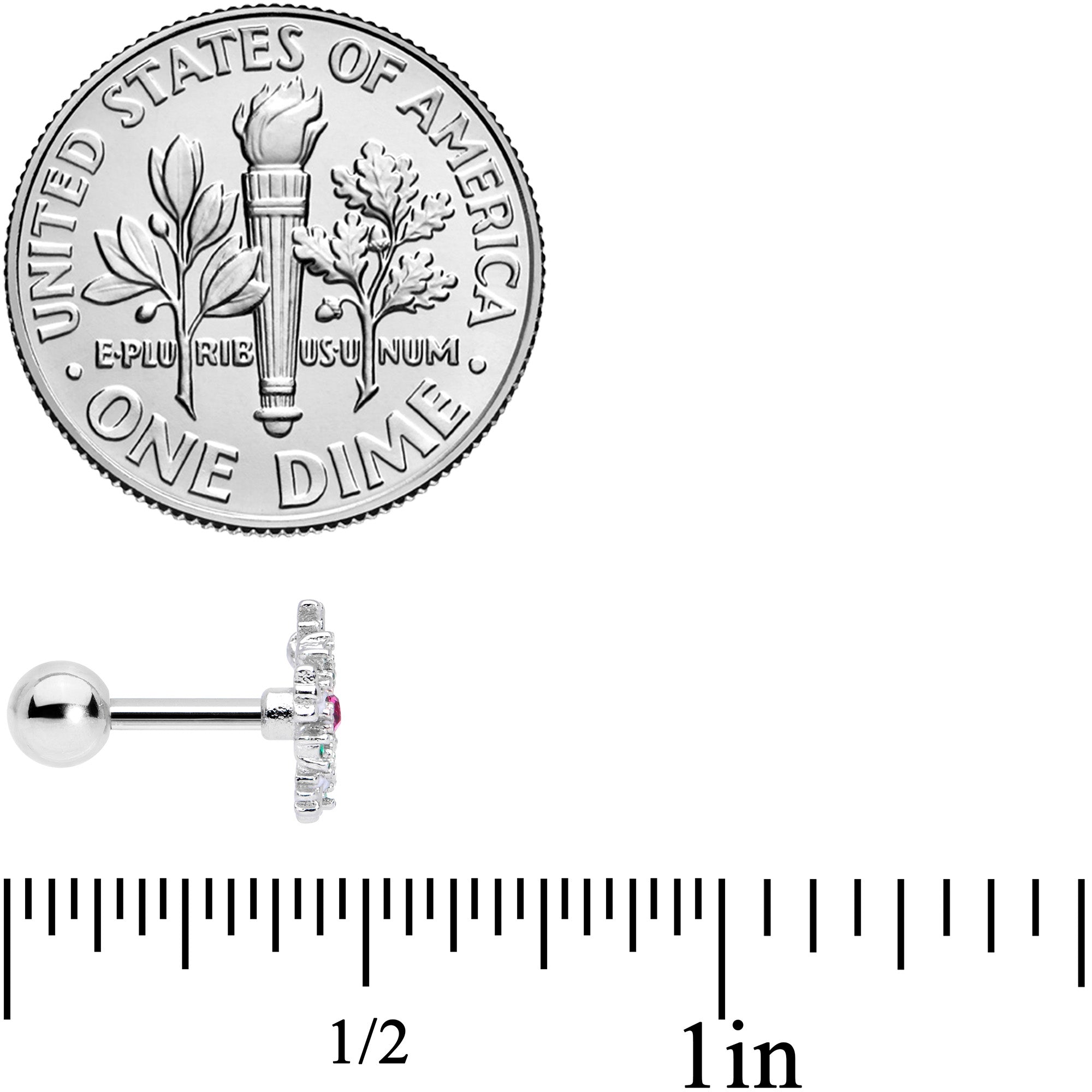 16G 1/4 Clear Pink Green Gem Snowflake Cartilage Tragus Earring