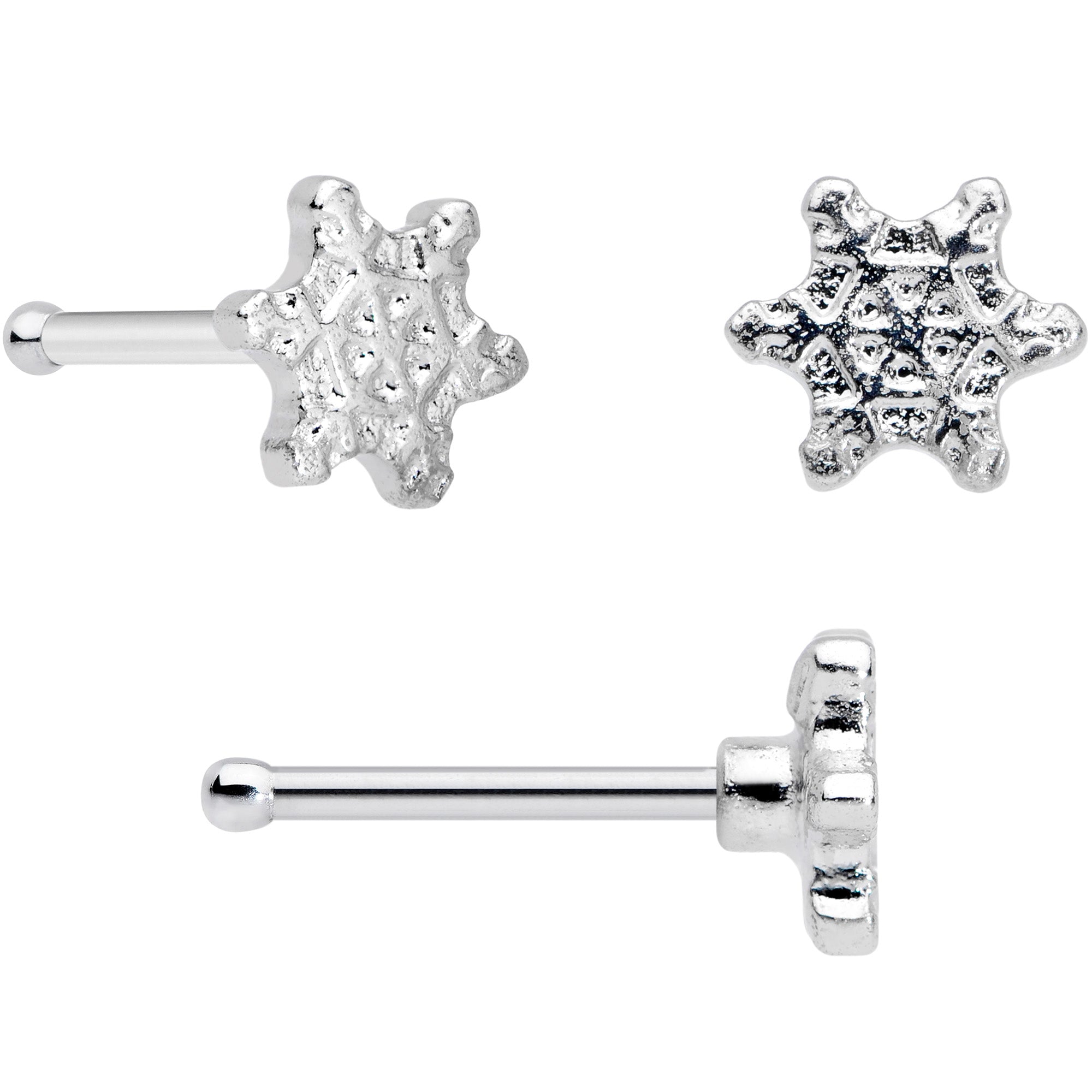 20G 5/16 Clear Gem Snowflake Stocking Nose Bone Hoop Set of 3