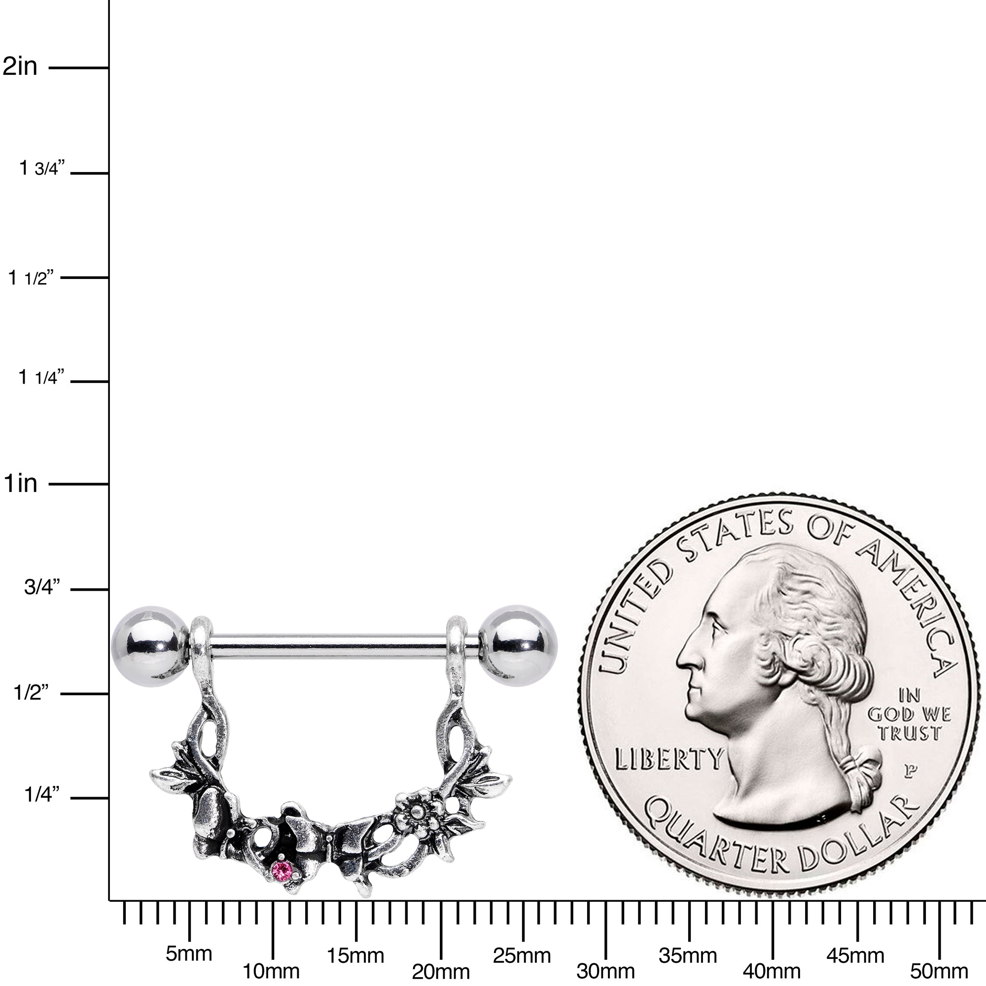 14G 9/16 Pink Gem Abstract Bow Butterfly Dangle Nipple Ring Set