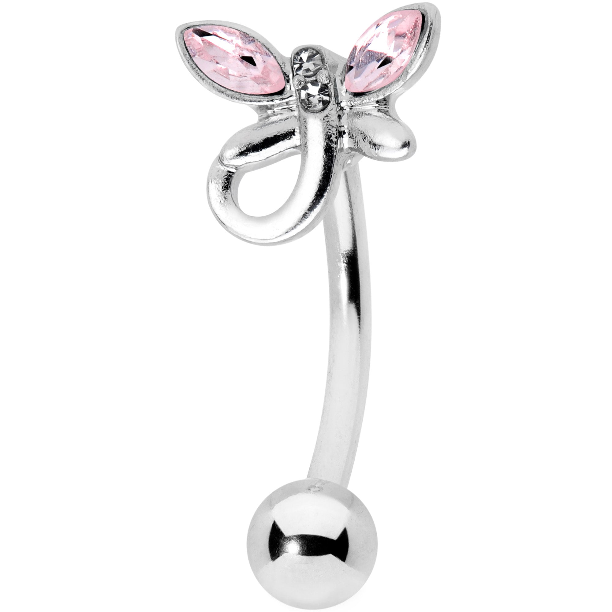 Pink Clear Gem Loop Butterfly Top Mount Belly Ring