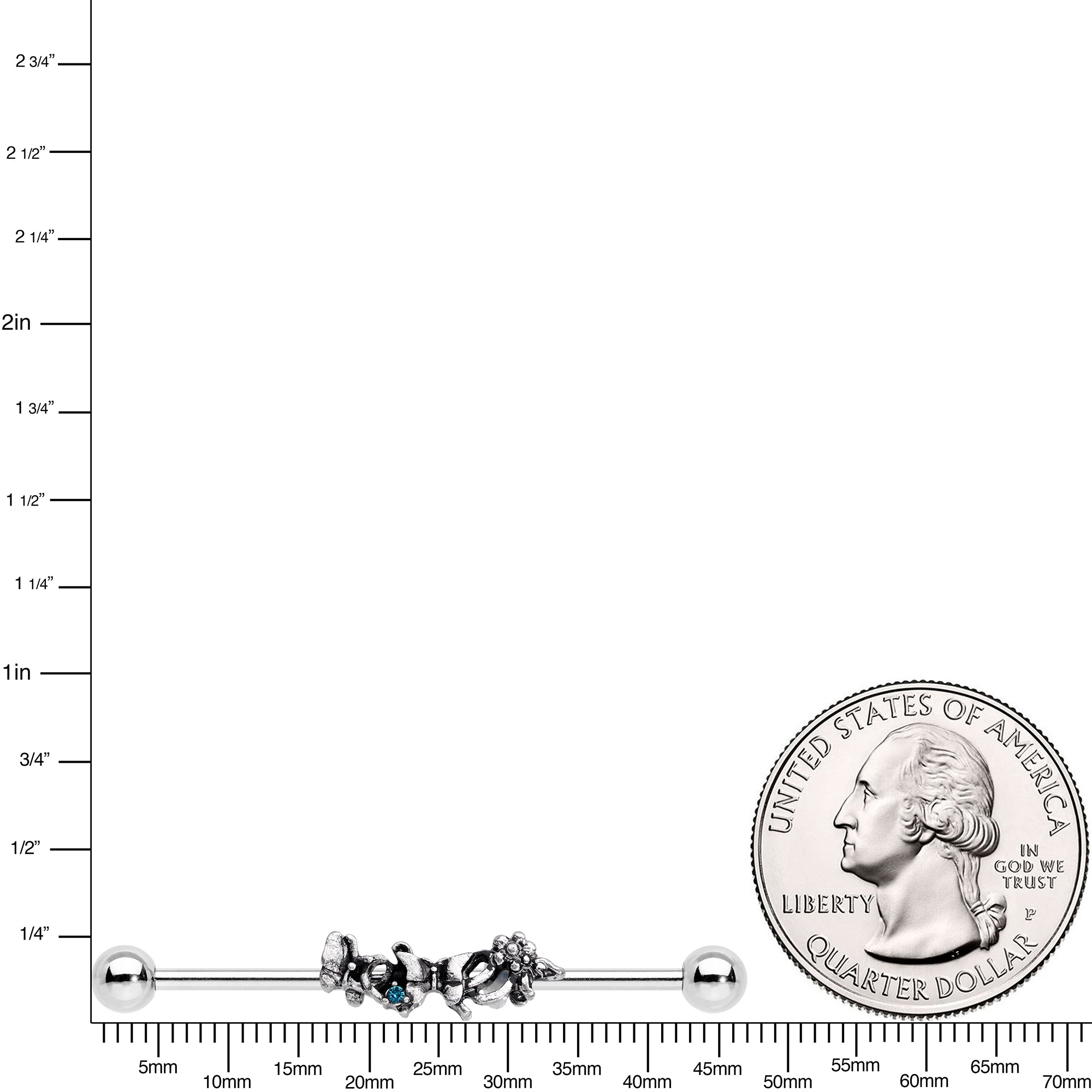 14G Blue Gem Butterfly Array Flower Industrial Barbell 38mm