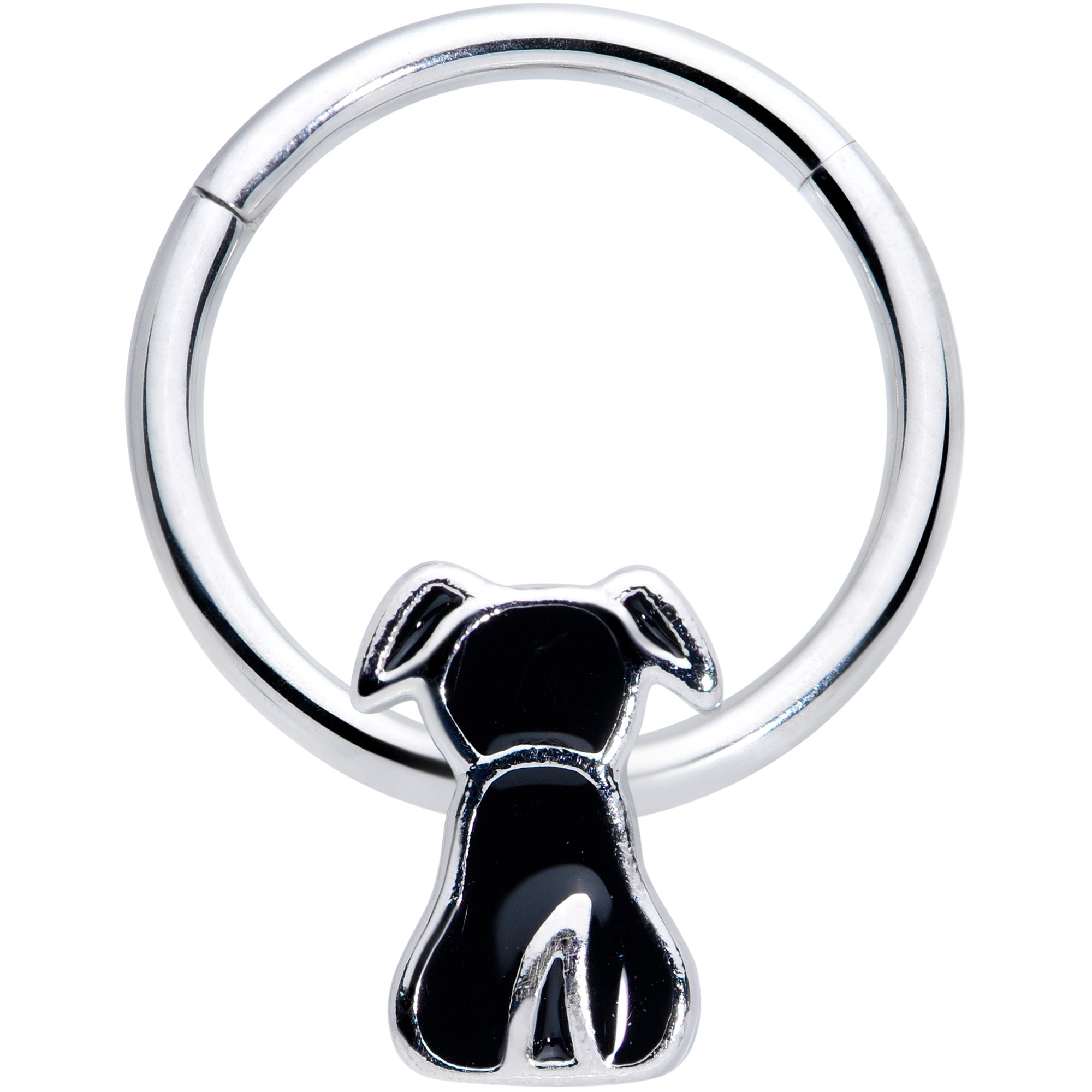 16G 3/8 Black Sitting Dog Hinged Segment Ring