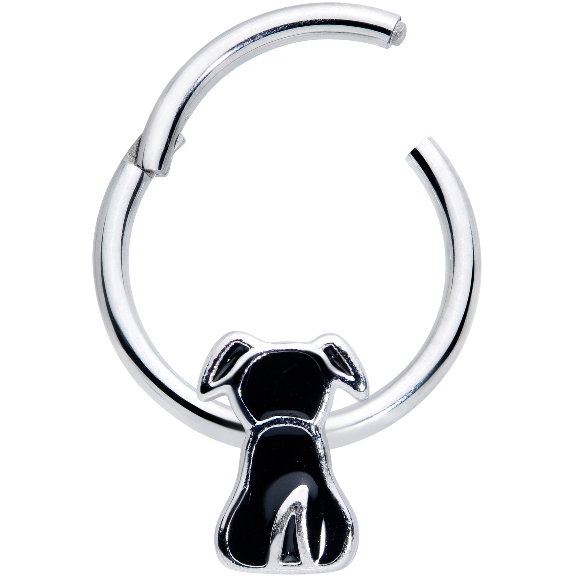 16G 3/8 Black Sitting Dog Hinged Segment Ring