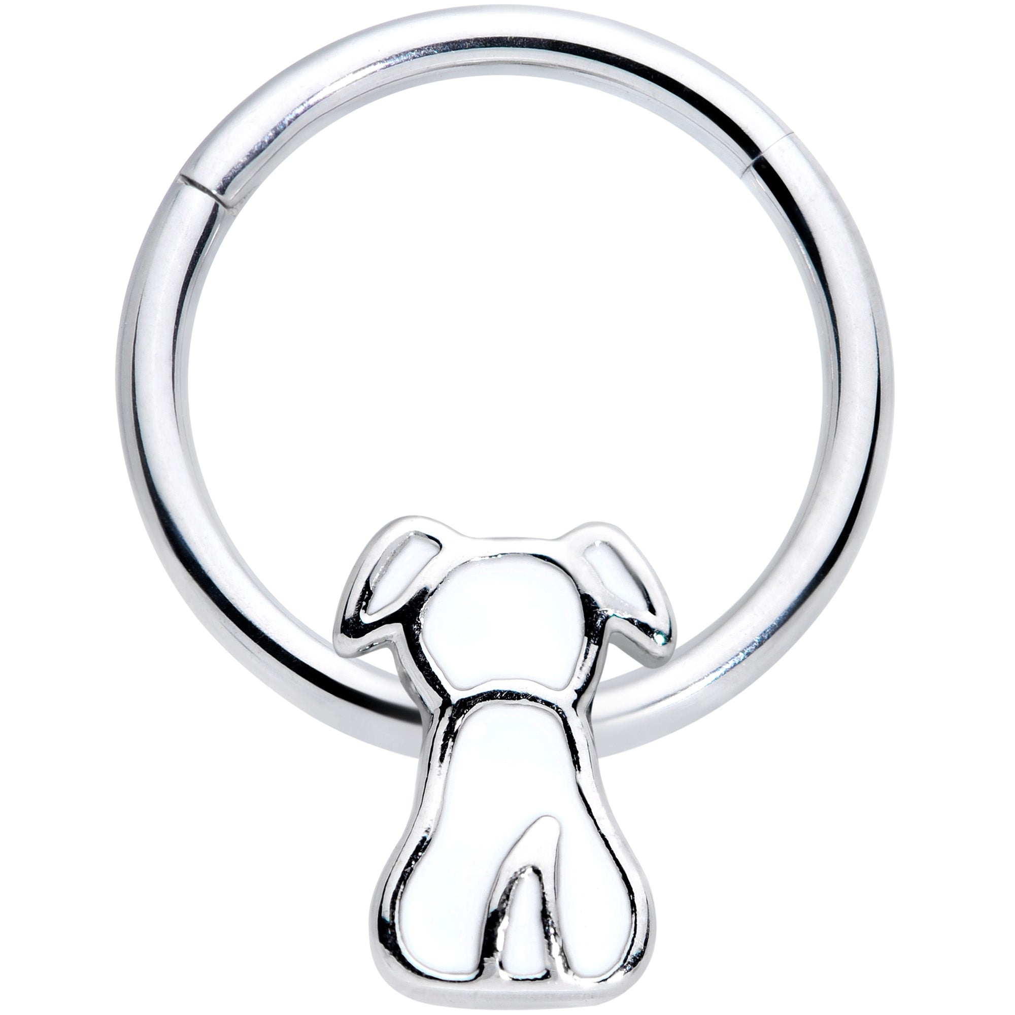16G 3/8 White Sitting Dog Hinged Segment Ring