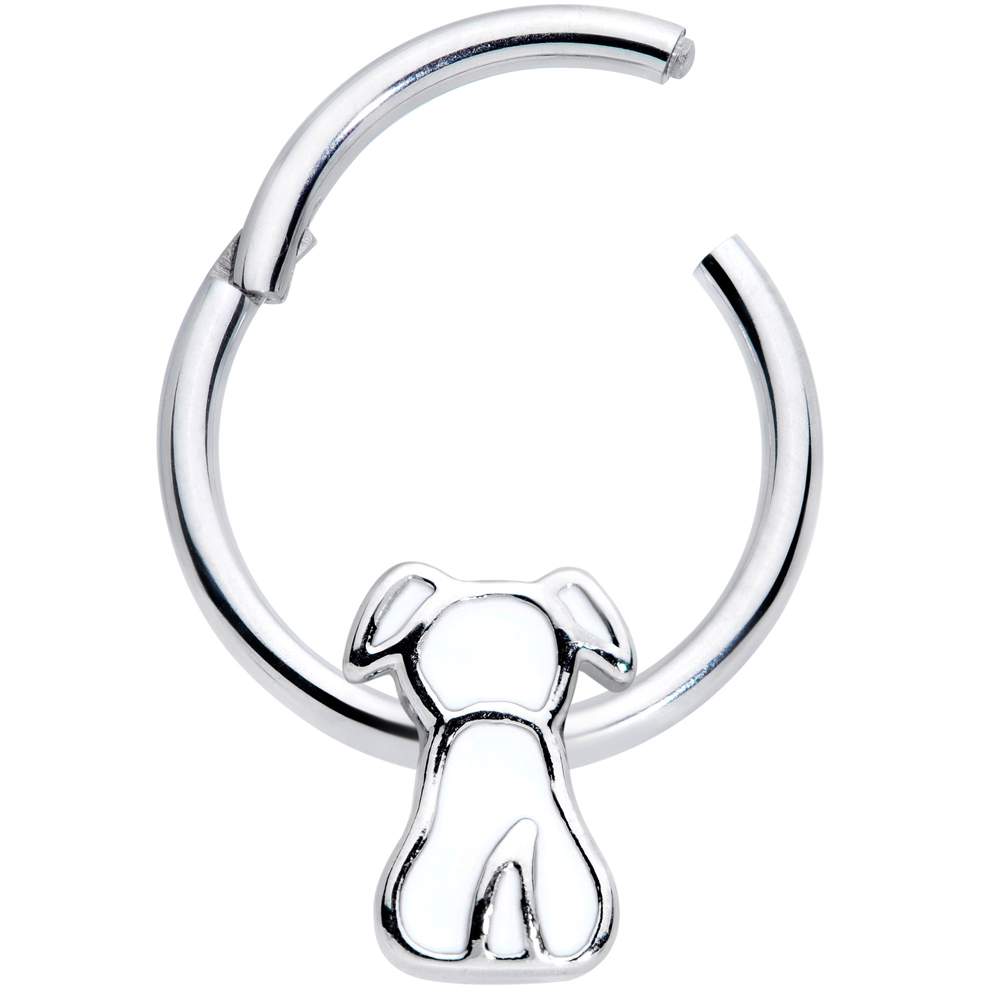 16G 3/8 White Sitting Dog Hinged Segment Ring