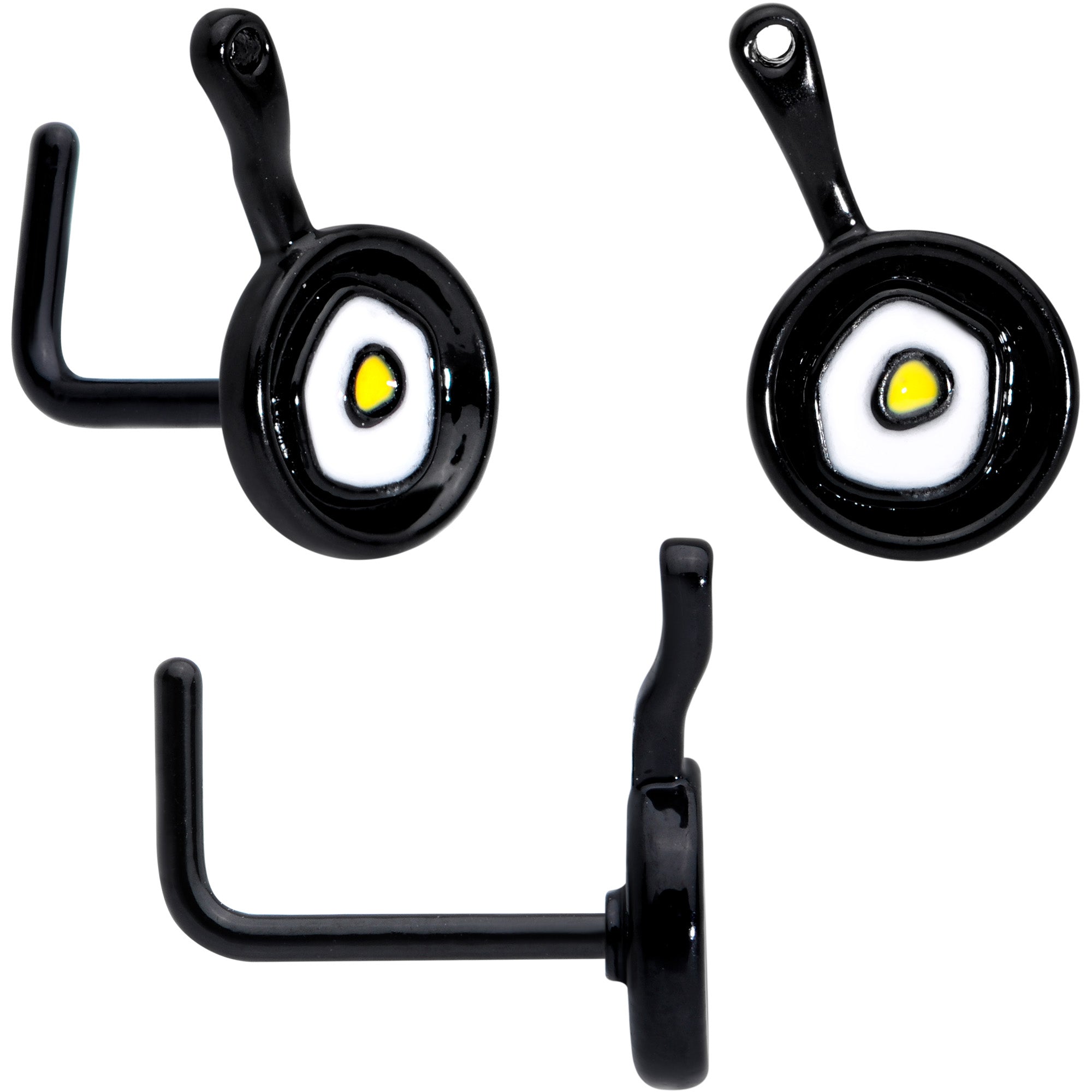 20G 7mm Black Spatula Kitchen Cooking L Shape Nose Ring Set of 2