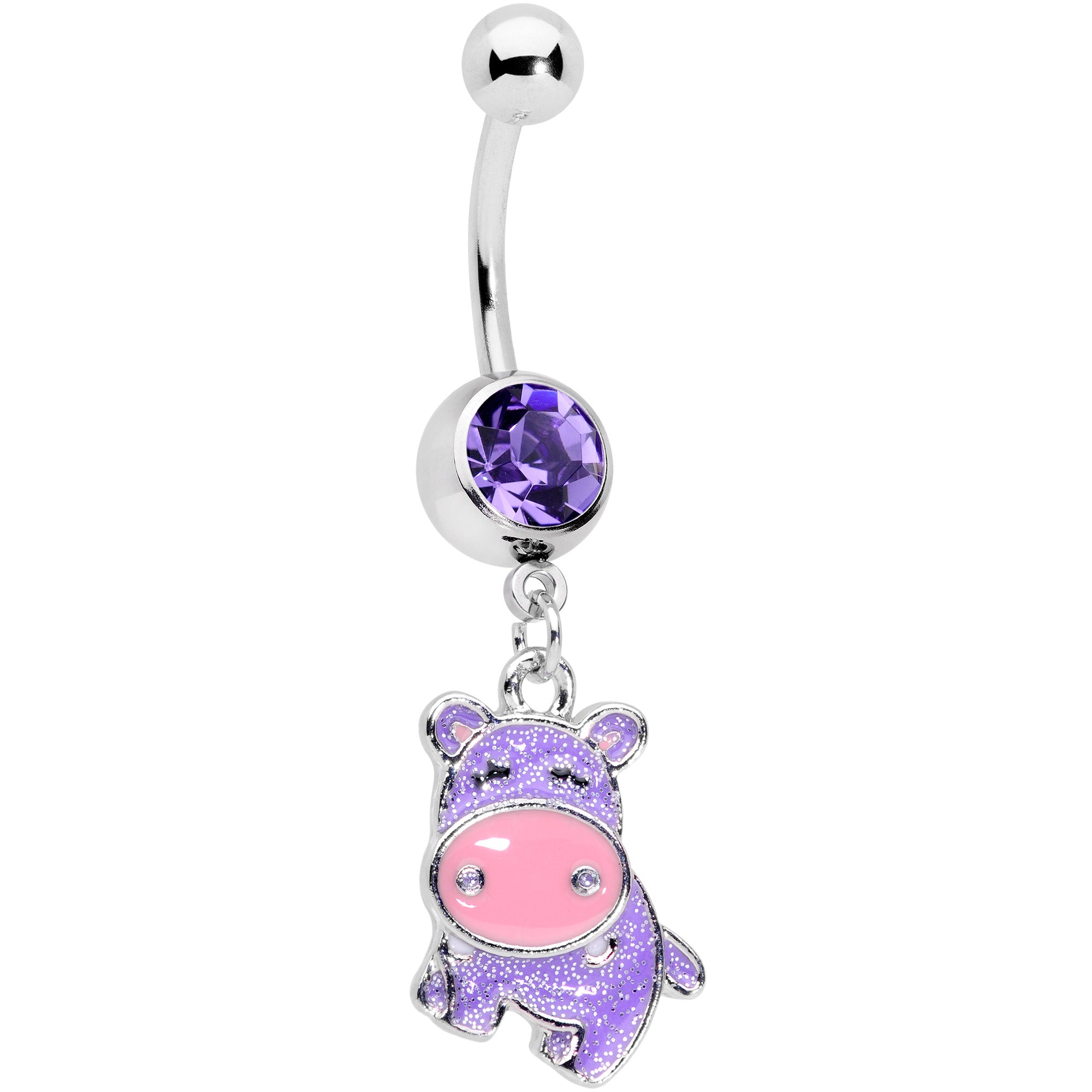 Purple Gem Happy Hippo Dangle Belly Ring