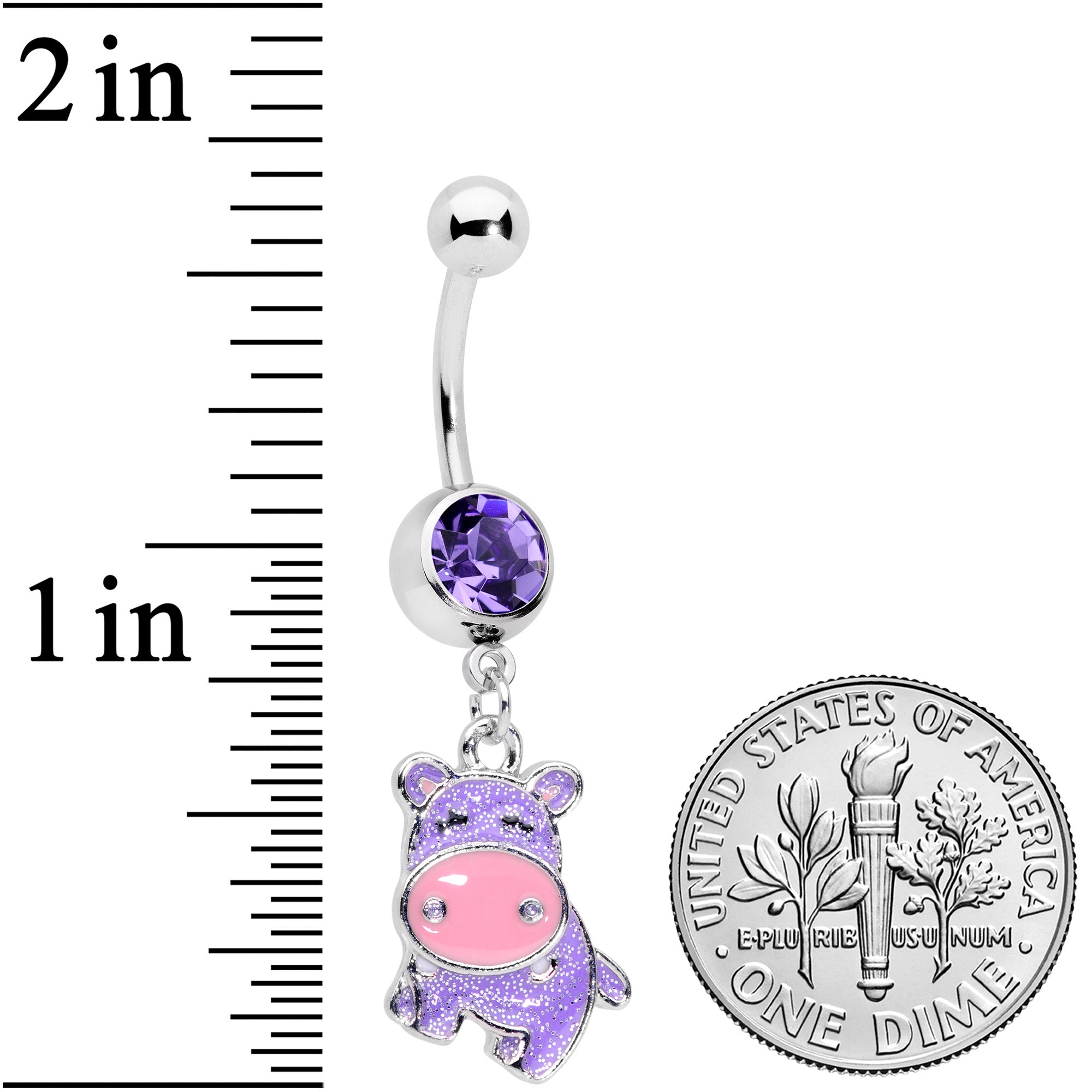 Purple Gem Happy Hippo Dangle Belly Ring
