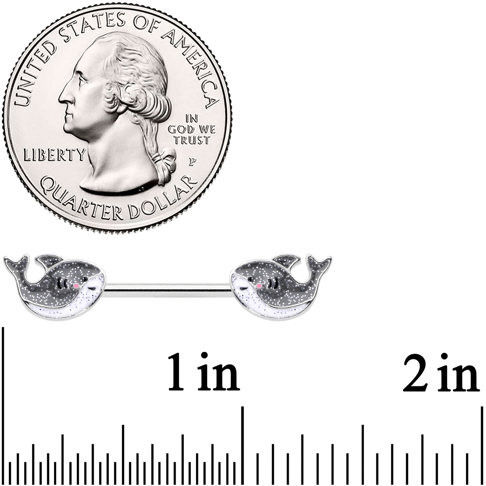 14G 9/16 Sweet Smiling Whale Barbell Nipple Ring Set